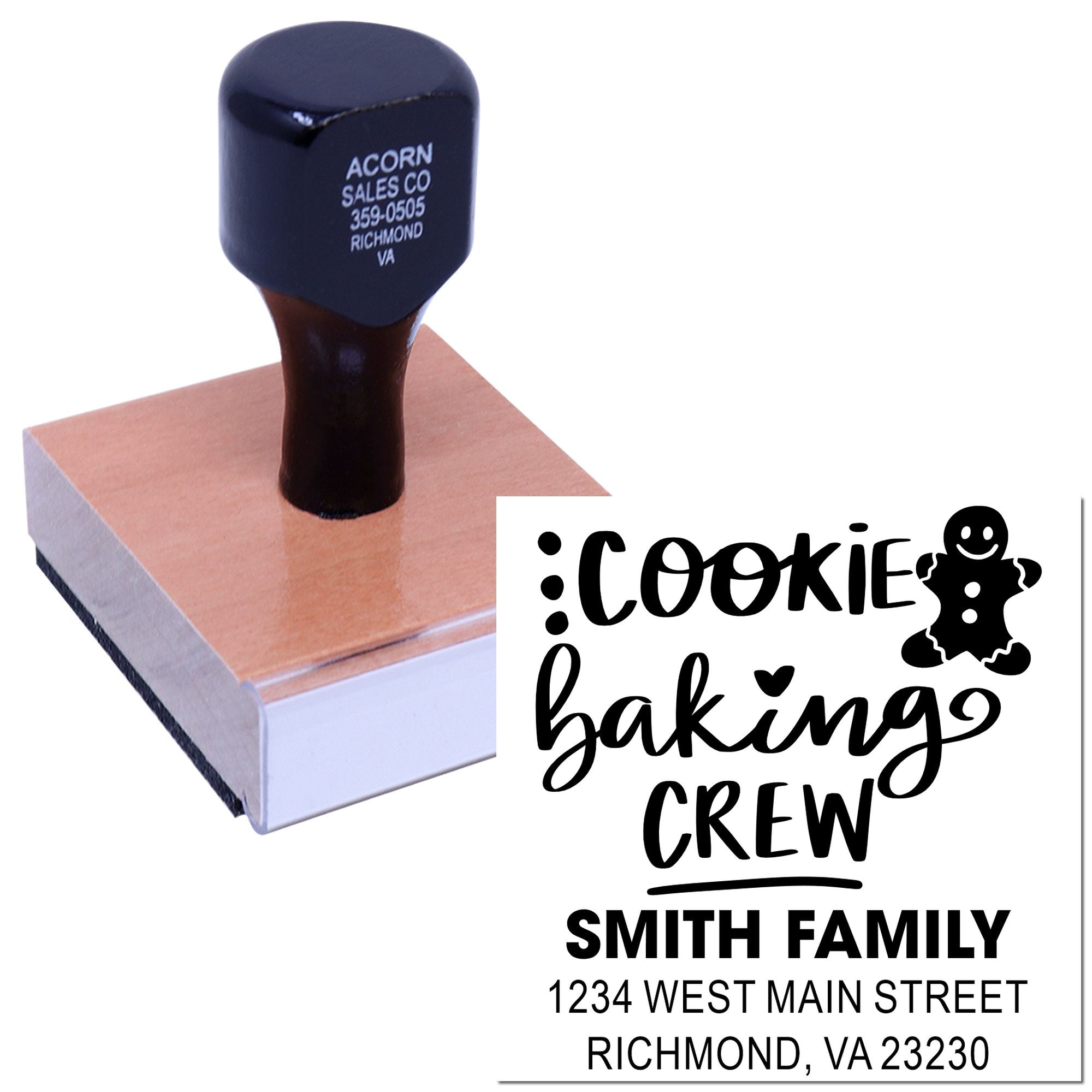 Personalized rubber address stamp for Cookie Baking Crew with Smith family name and Richmond, VA address.