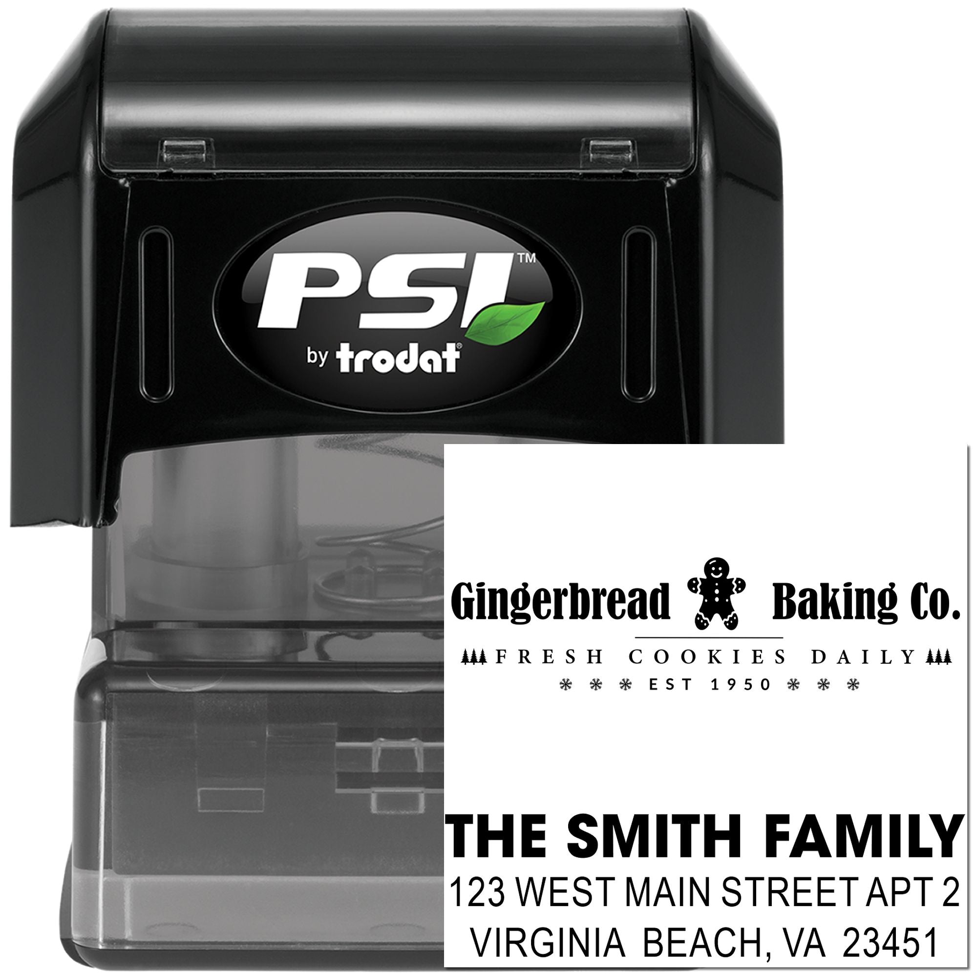 PSI by Trodat self-inking rubber stamp for custom business, bakery and address stamp designs