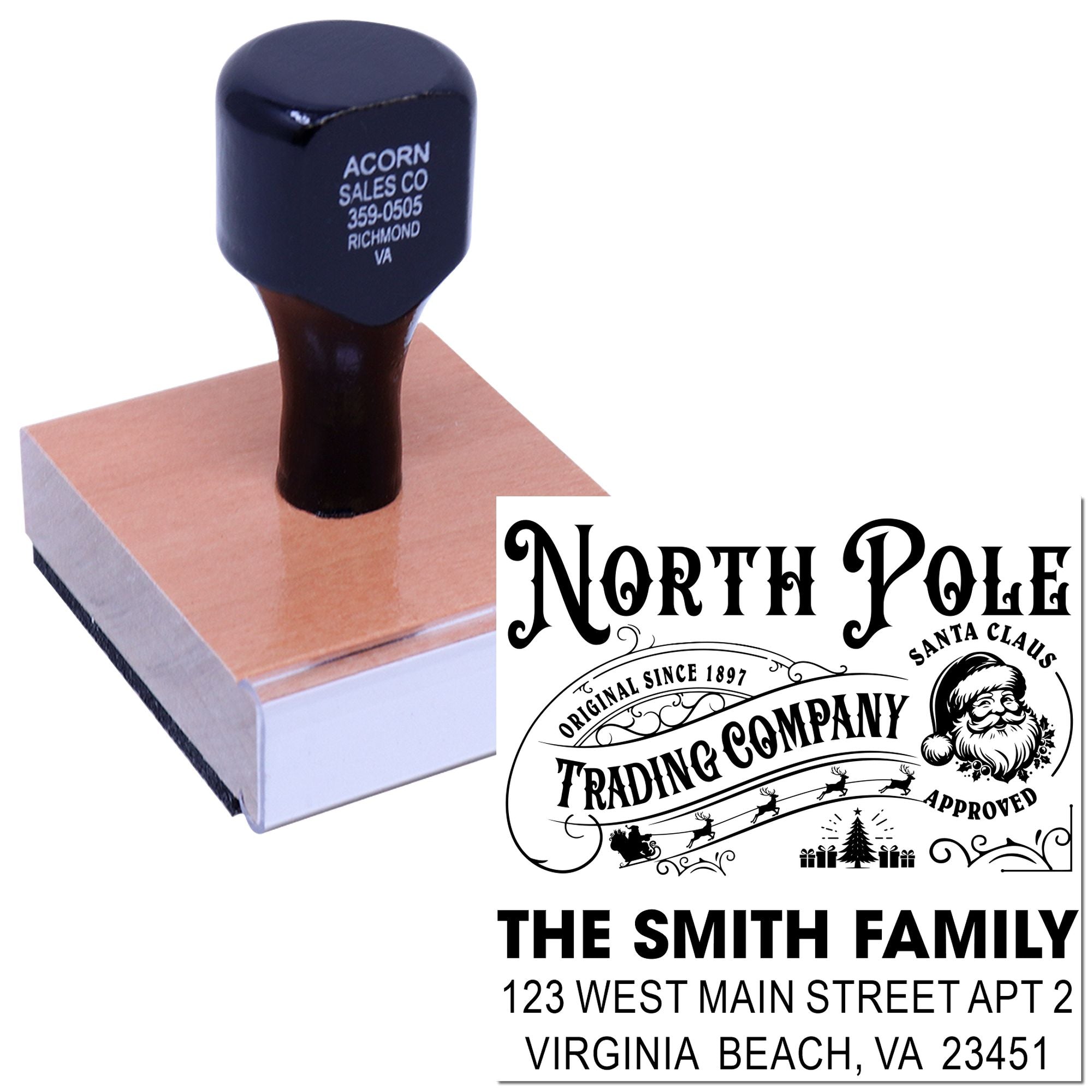 Custom rubber stamp with personalized business address and logo imprint examples for branding and return addresses