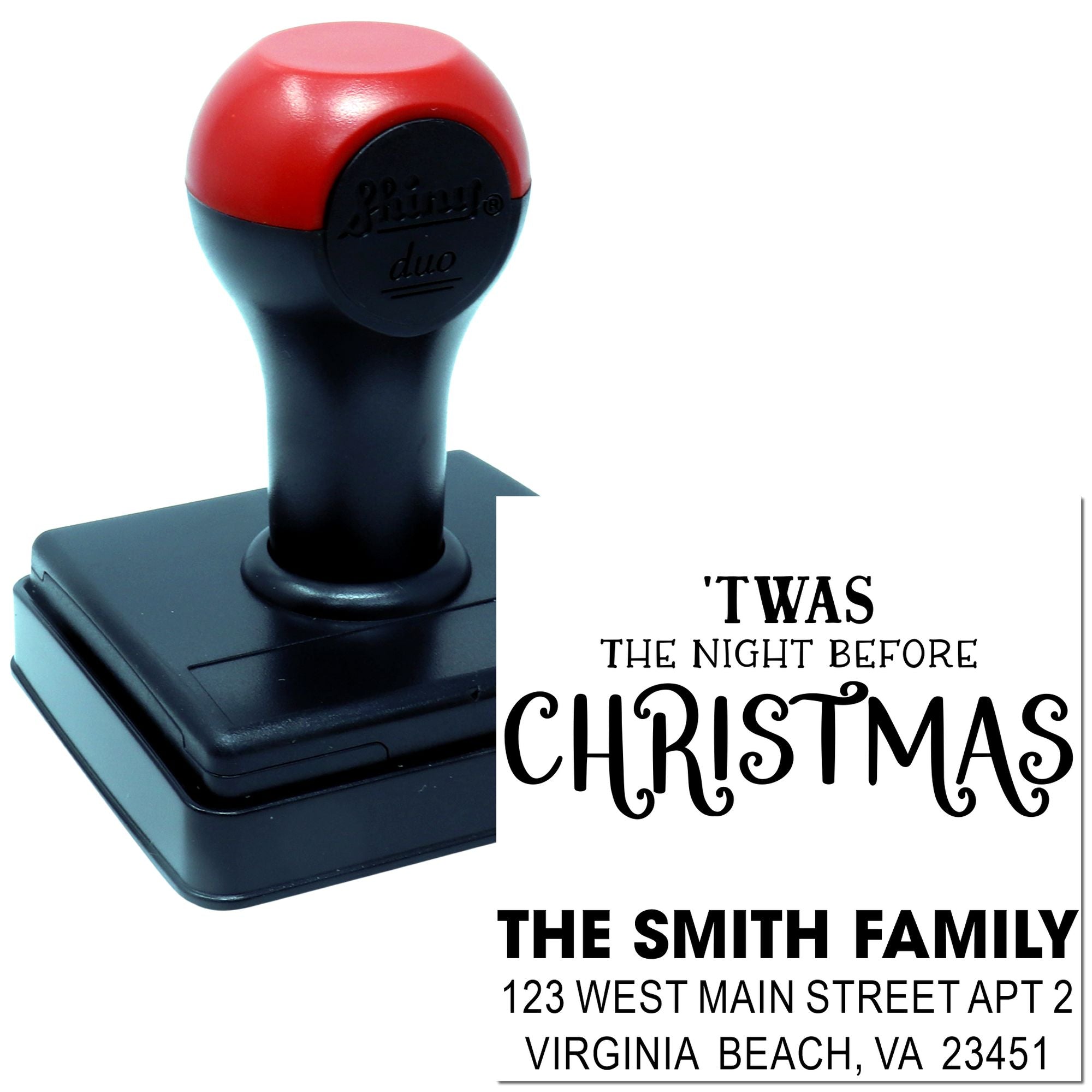 Custom Christmas return address rubber stamp with 'Twas the Night Before Christmas' design for The Smith Family