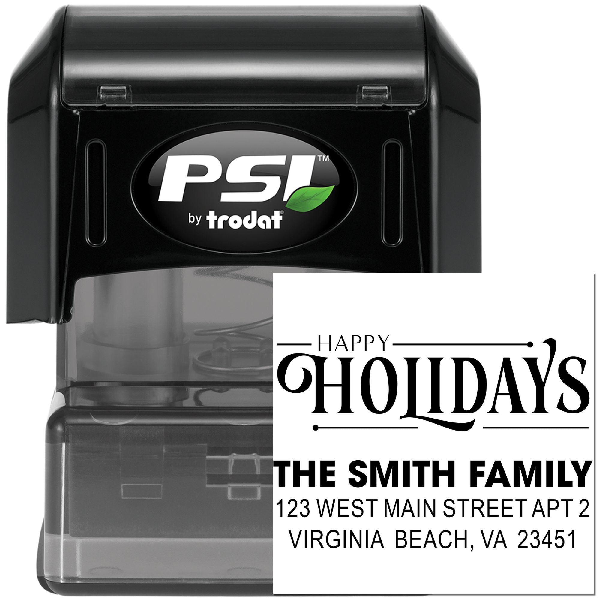 PSI by Trodat self-inking custom holiday address stamp for family names and return addresses, ideal for festive mailings