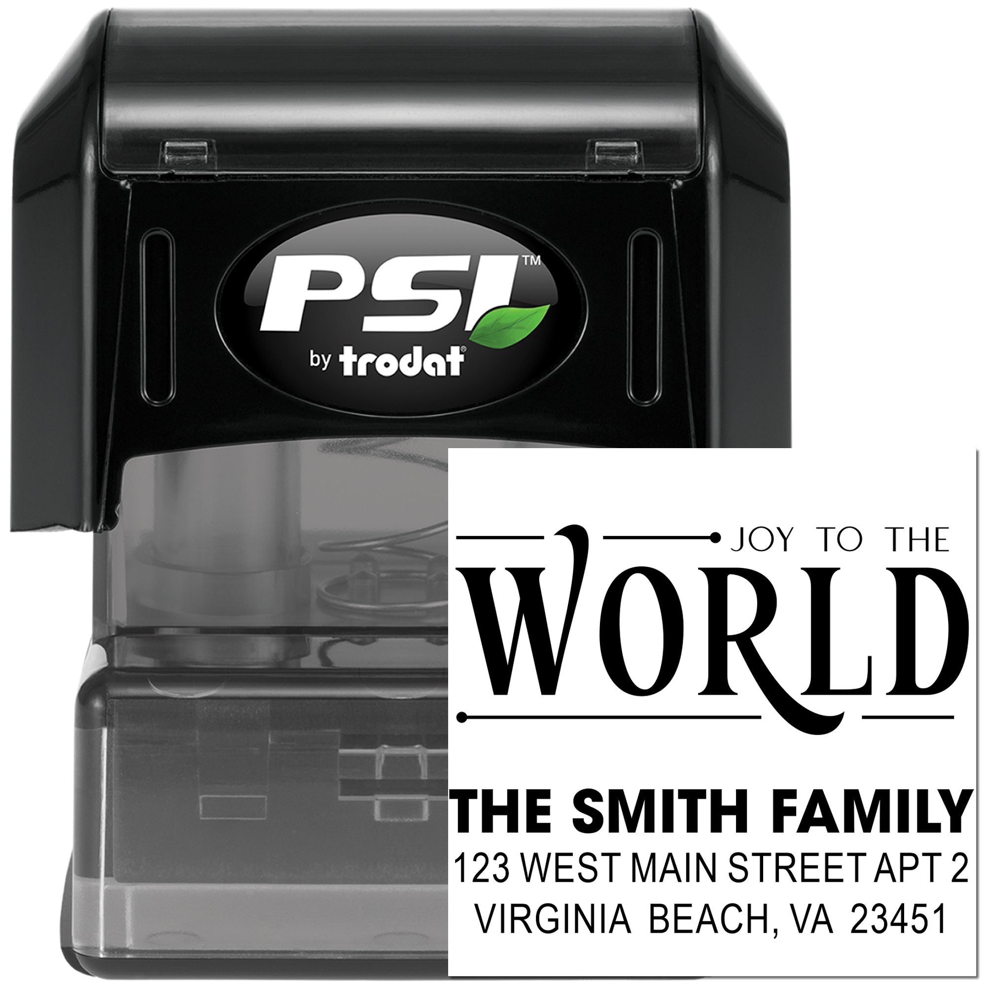 Custom self-inking rubber stamp by PSI Trodat with holiday return address design for The Smith Family.