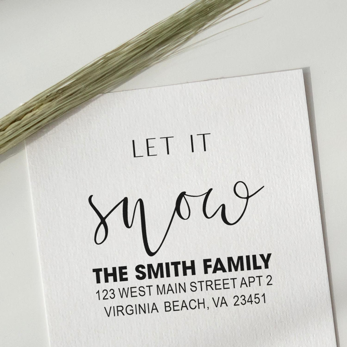 Personalized return address rubber stamp proof for The Smith Family, ideal for mailing labels, stationery, and custom cards.