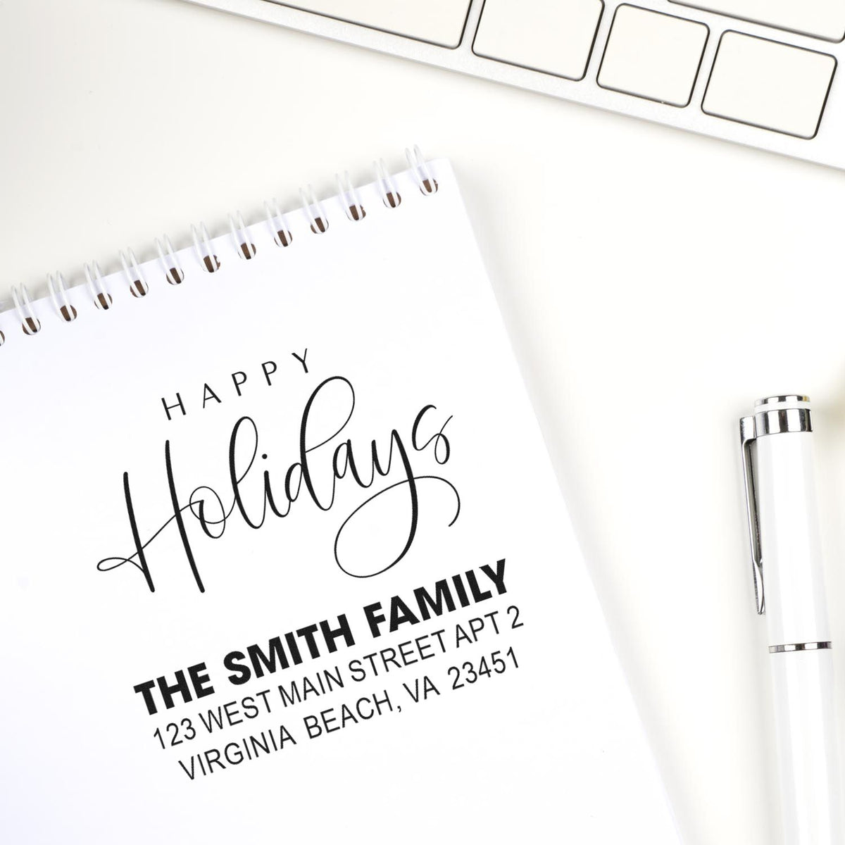 Custom Happy Holidays address rubber stamp for personalized holiday cards and stationery