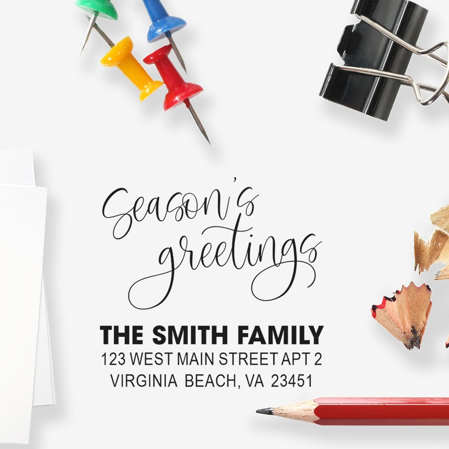 Custom Seasons Greetings return address rubber stamp for the Smith family, Virginia Beach VA