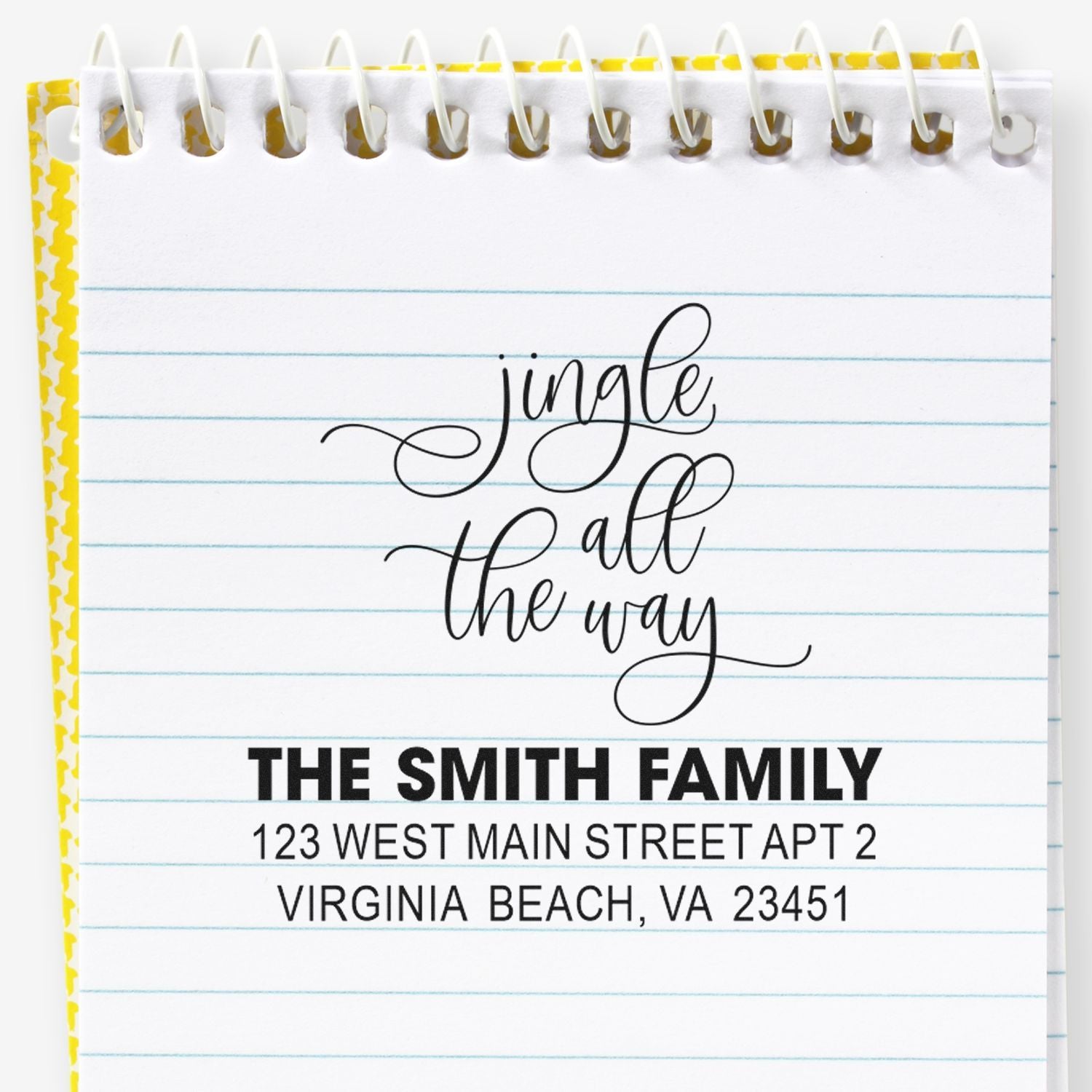 Custom holiday return address rubber stamp with Jingle All the Way and The Smith Family address.