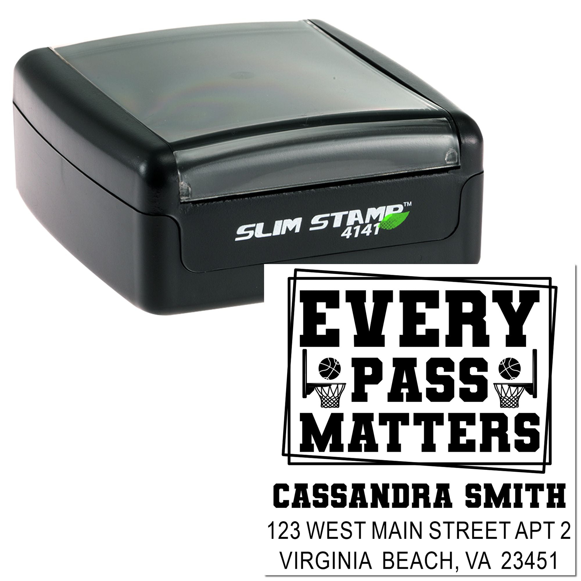 Basketball Passion Statement Custom 3-Line Rubber Pre-Inked Stamp, 1-5/8" Square Stamp for Coaches & Teams