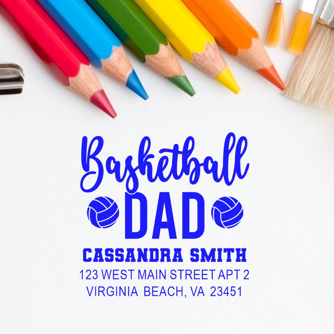 Custom basketball dad return address rubber stamp with personalized name and address