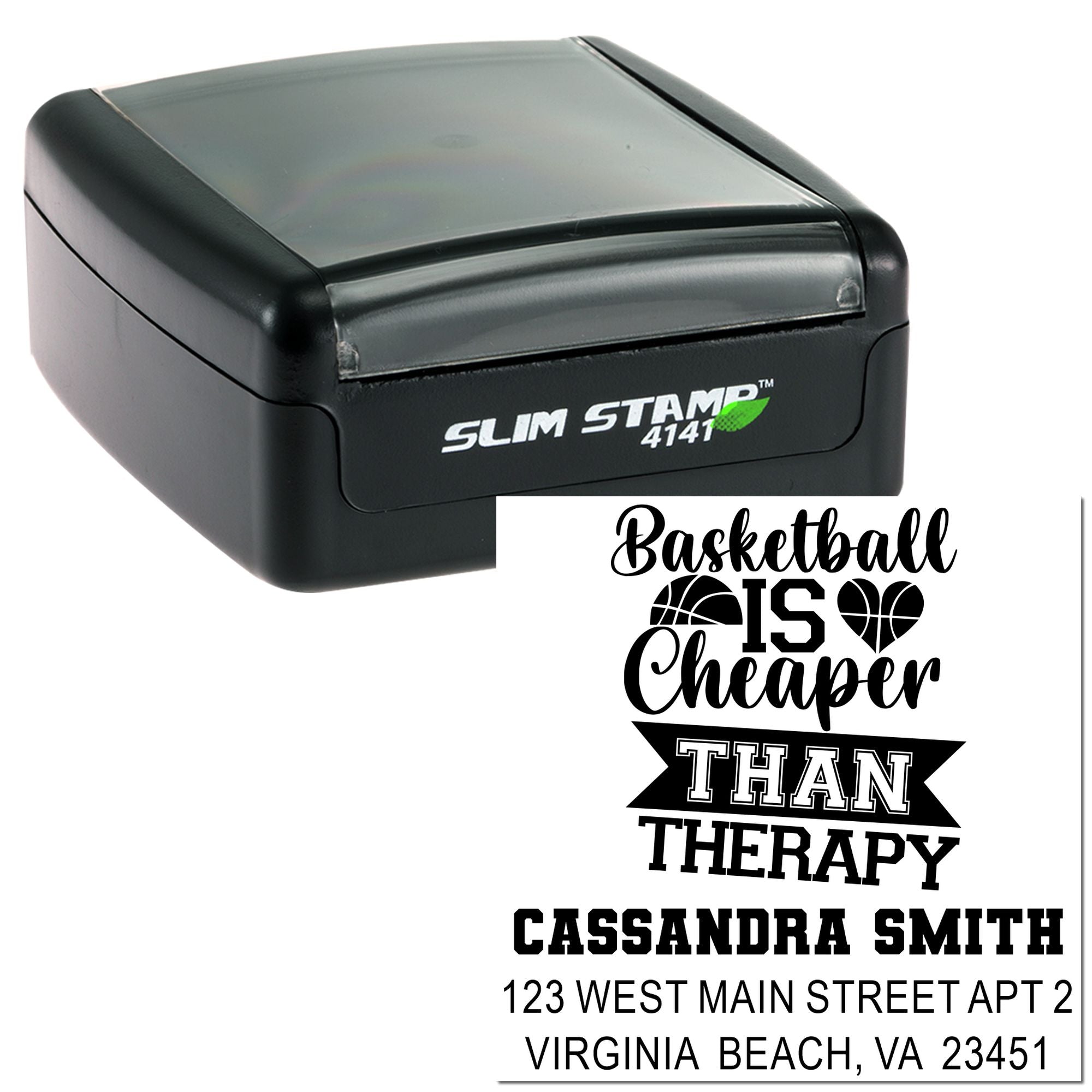 Basketball Therapy Quote Rubber Pre-Inked Stamp with Ink, 1-5/8" Square Funny Gift for Coaches, Sports Therapists, and Basketball Lovers