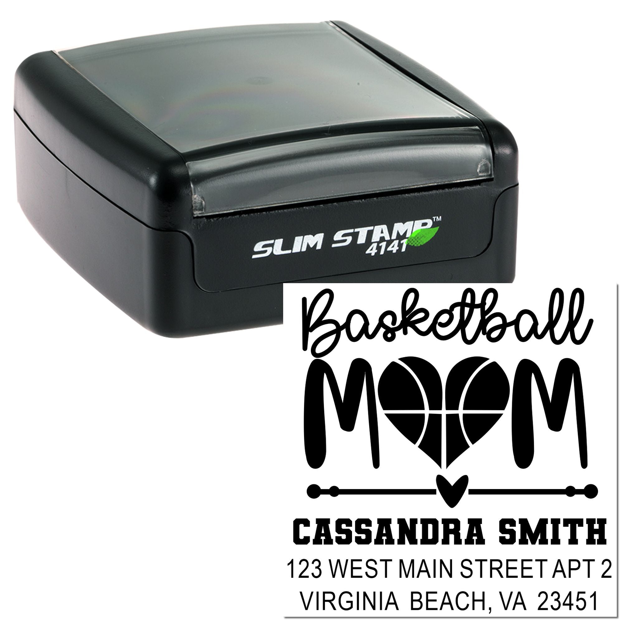 Basketball Mom Heart Personalized Rubber Pre-Inked Stamp