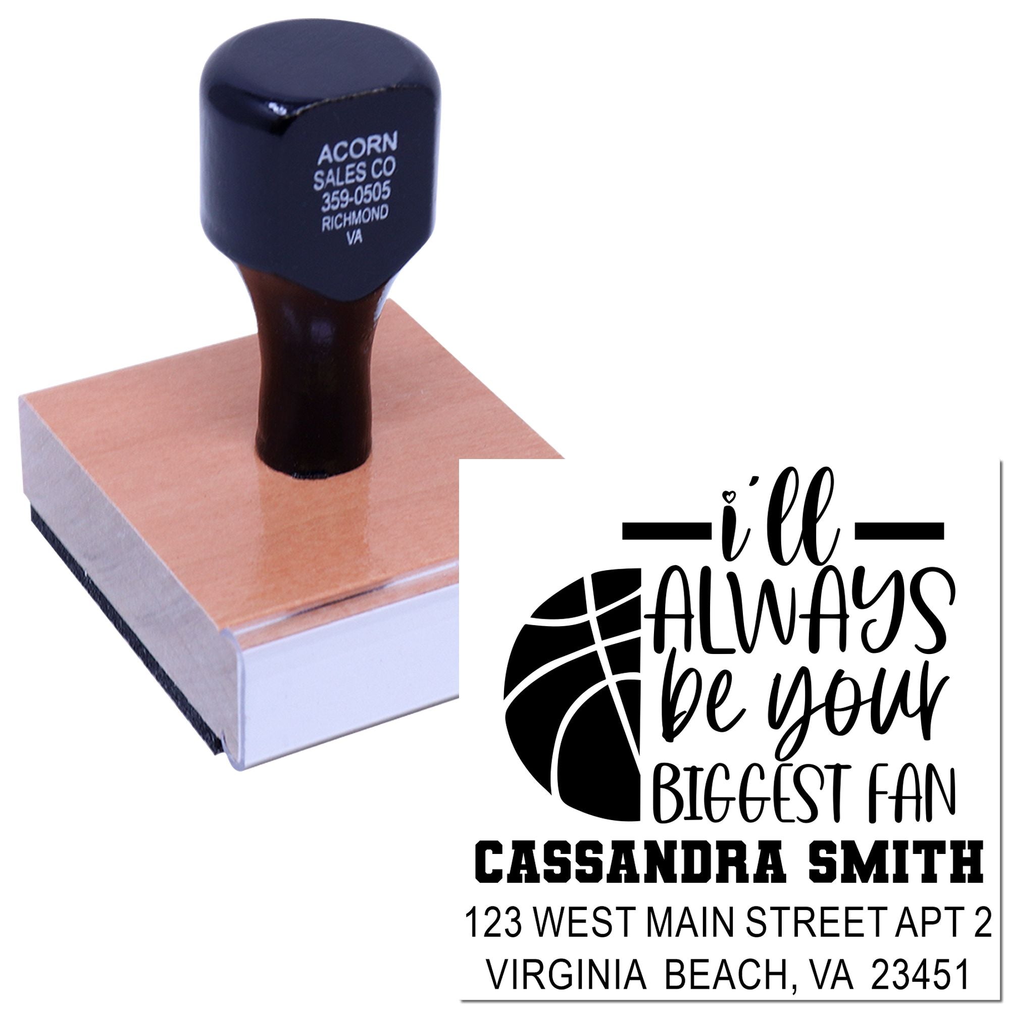 Custom rubber address stamp with personalized Ill always be your biggest fan design for envelope and mail use.