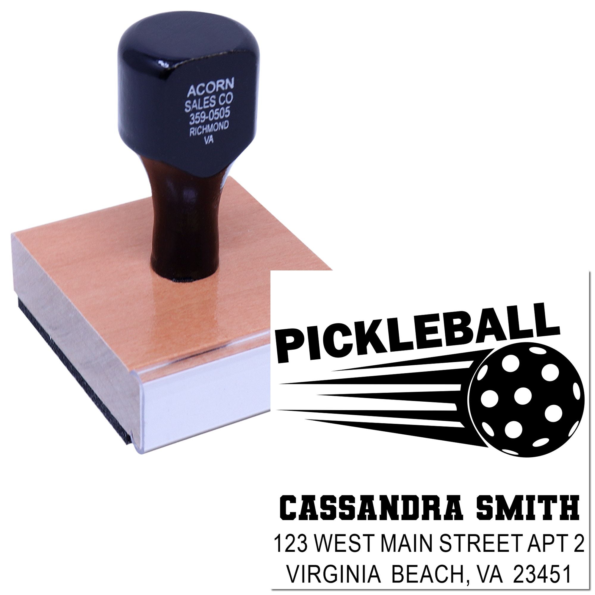 Custom pickleball return address rubber stamp with name and address imprint