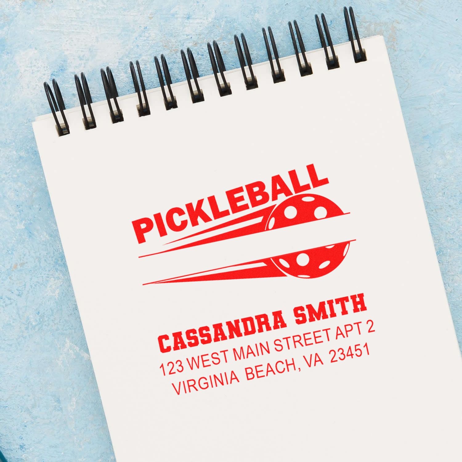Personalized pickleball address stamp with custom name and mailing address