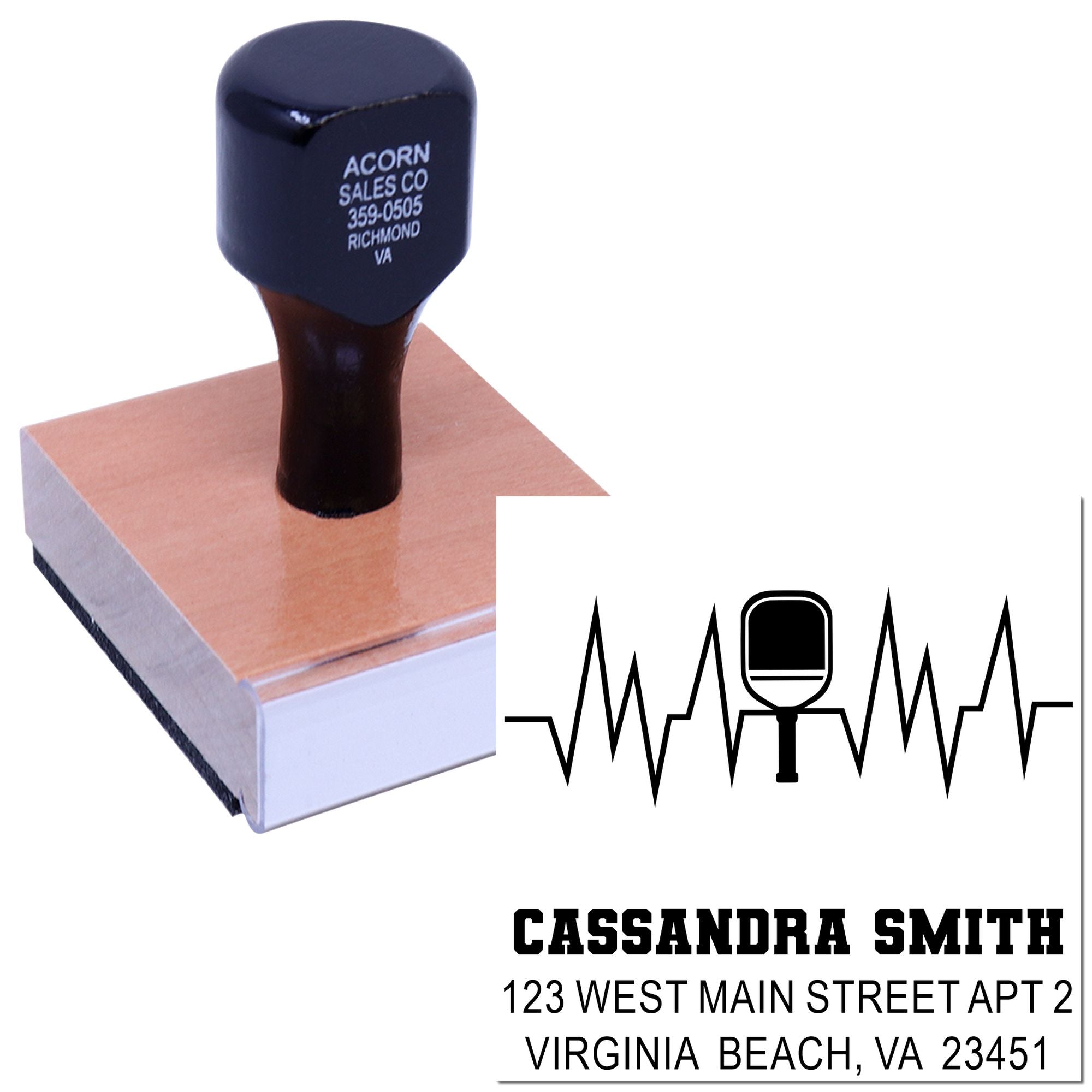 Custom medical return address rubber stamp with heartbeat and stethoscope design for personalized envelopes.