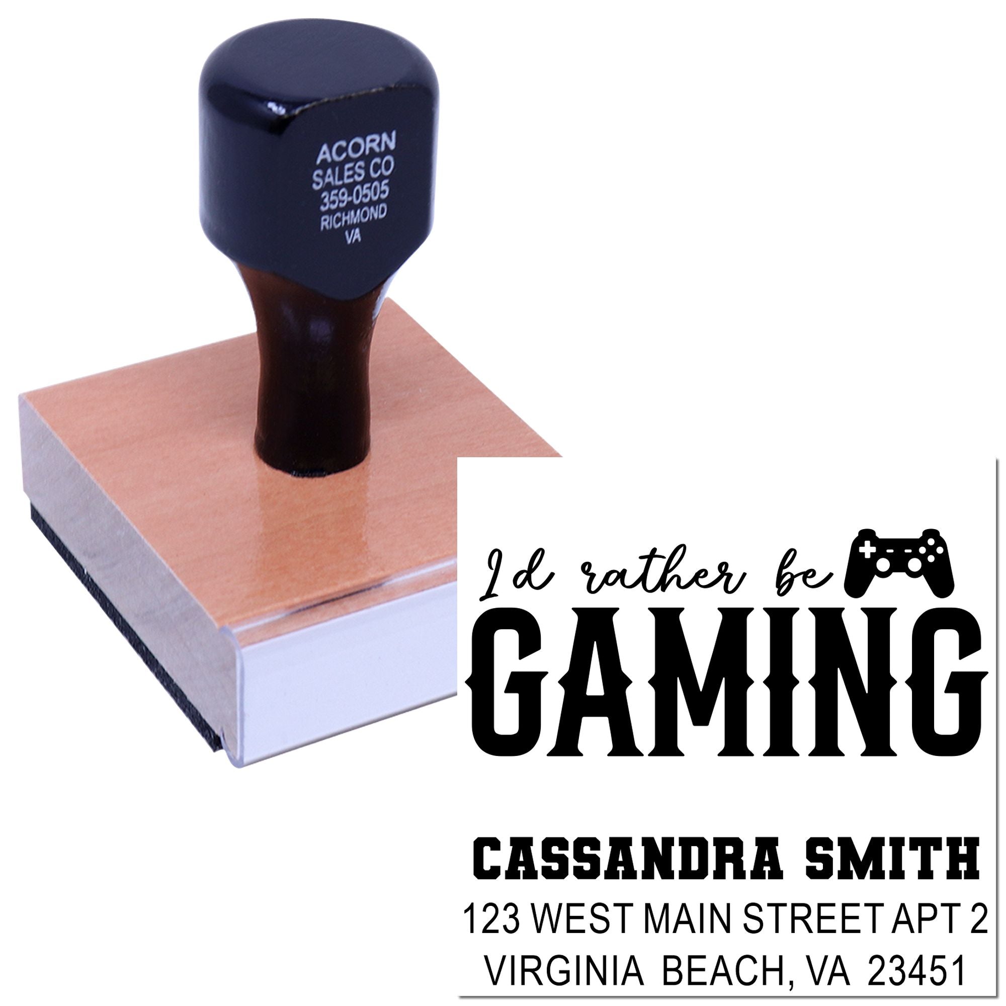Custom rubber stamp with Id rather be gaming design and return address for personalized mail, crafts, and branding