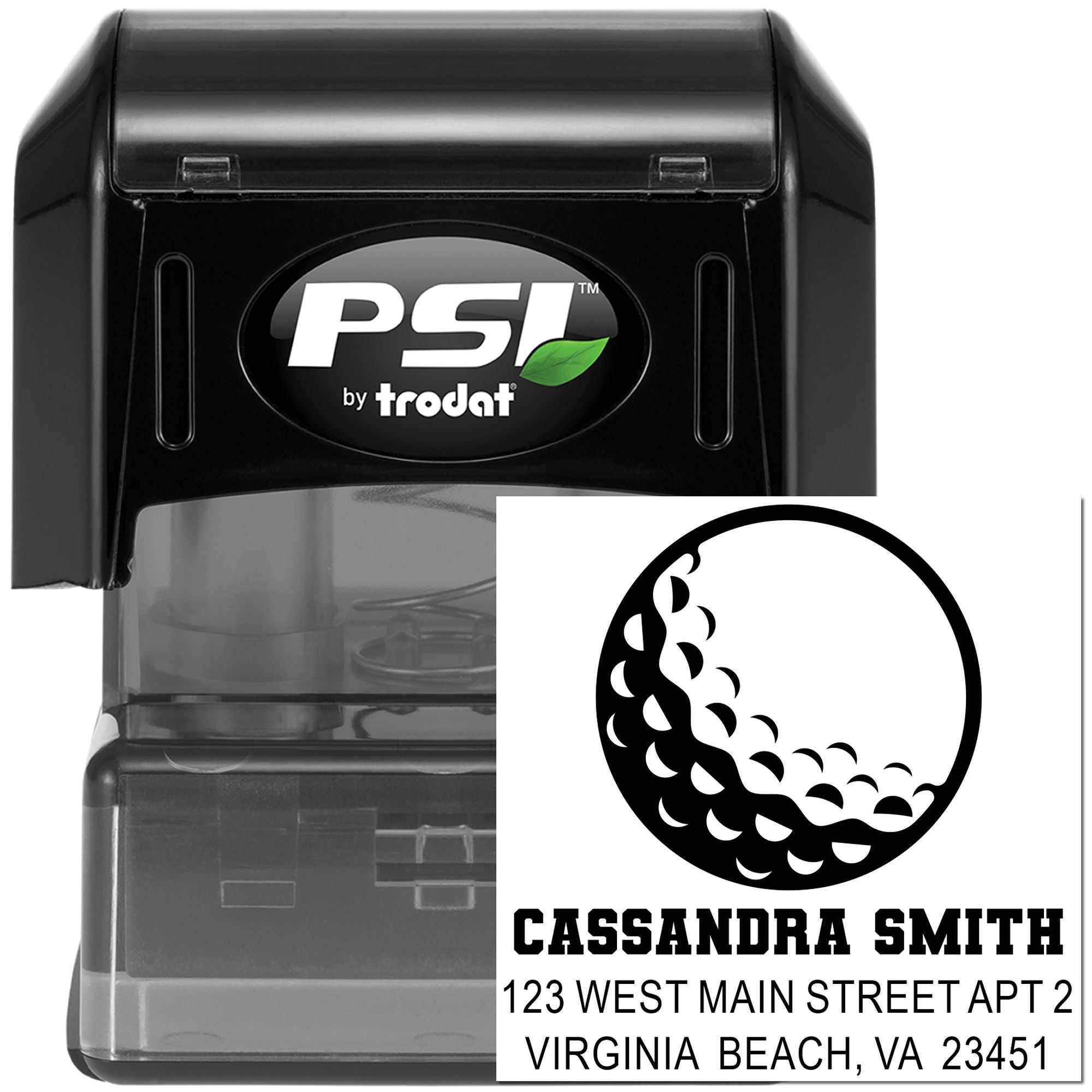 Personalized self-inking address rubber stamp by Trodat PSI with custom return address imprint