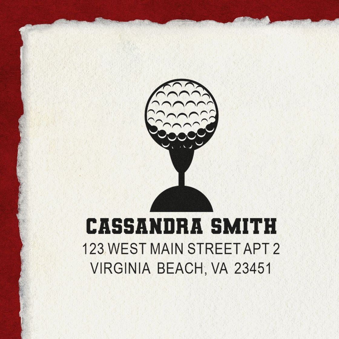 Personalized golf address rubber stamp with name and Virginia Beach, VA return address