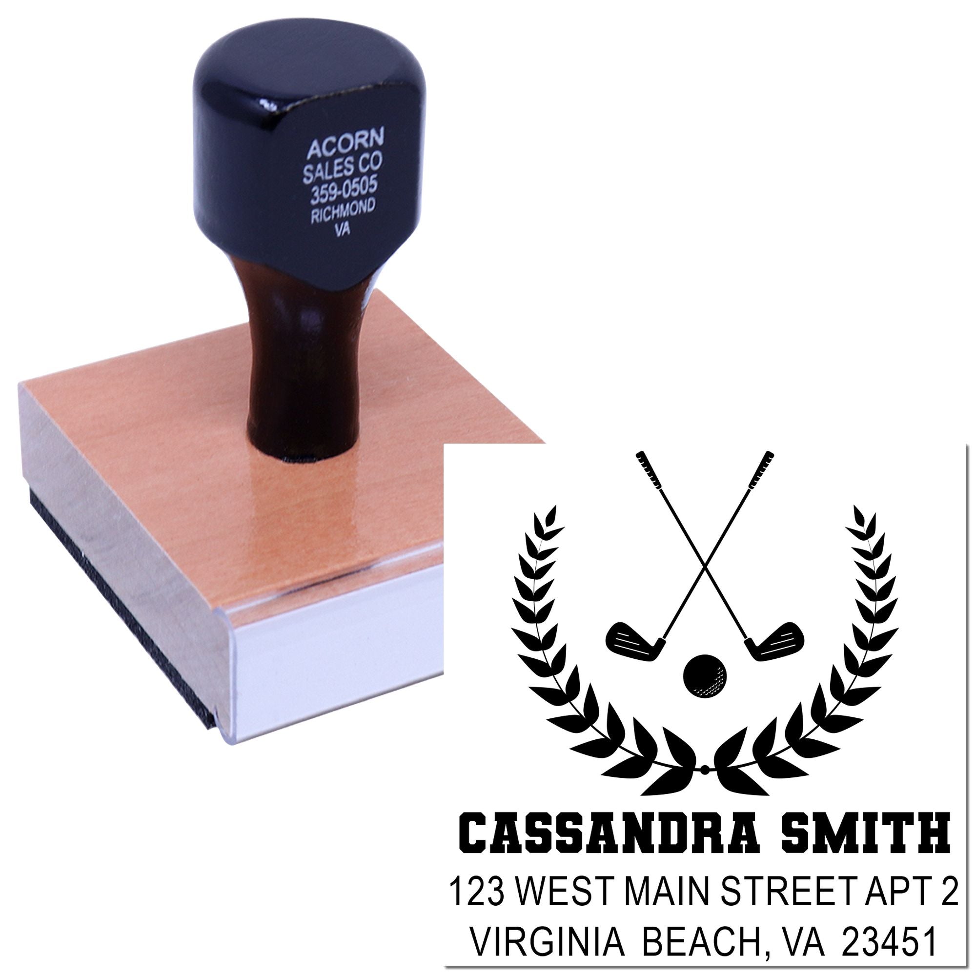 Custom self-inking golf monogram return address rubber stamp with name and address for personalized mailing