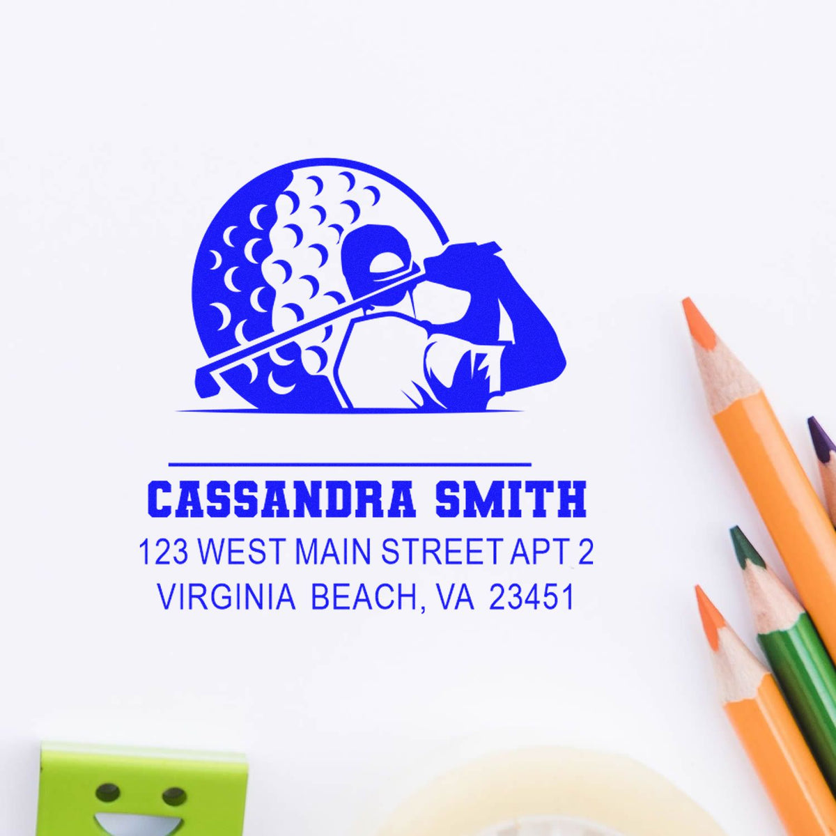 Personalized custom rubber address stamp for Cassandra Smith with Virginia Beach, VA return address