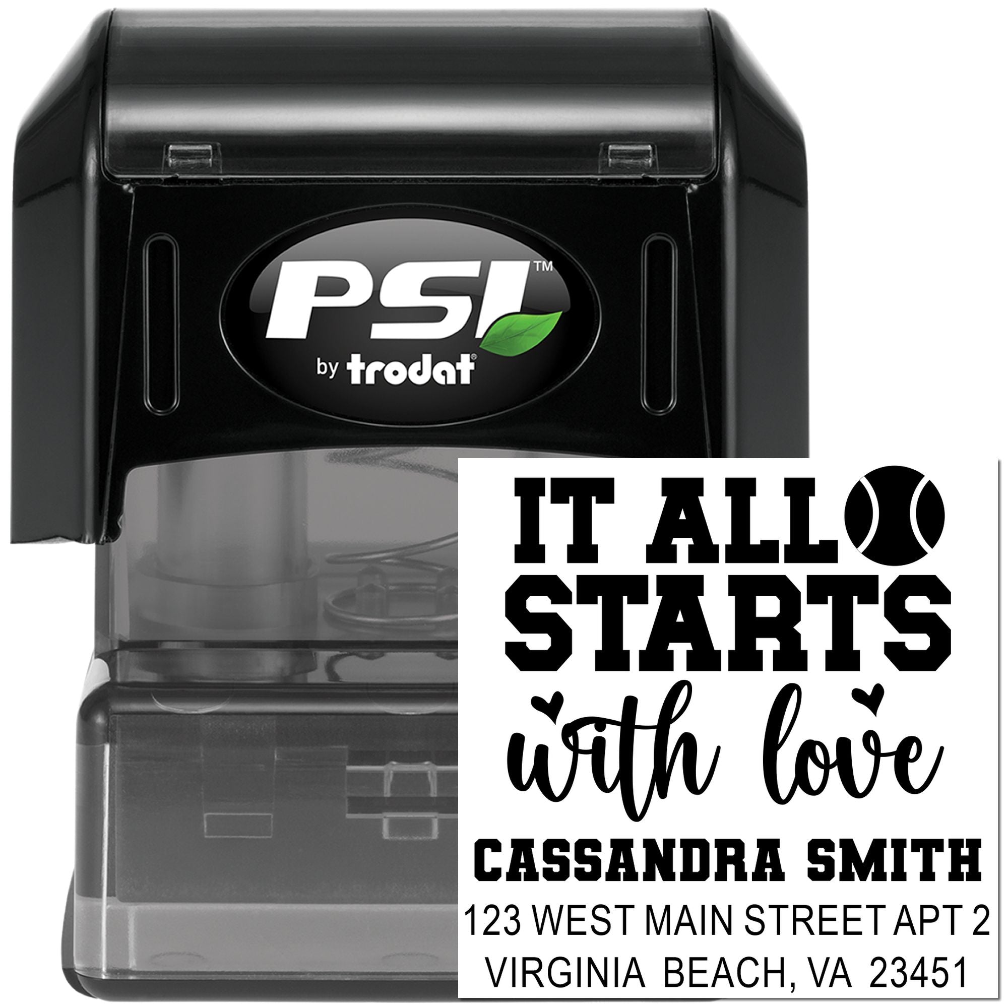 Tennis Love Inspirational Baseball Rubber Pre-Inked Stamp – Custom Three-Line Sports Stamp with 1-5/8" Square