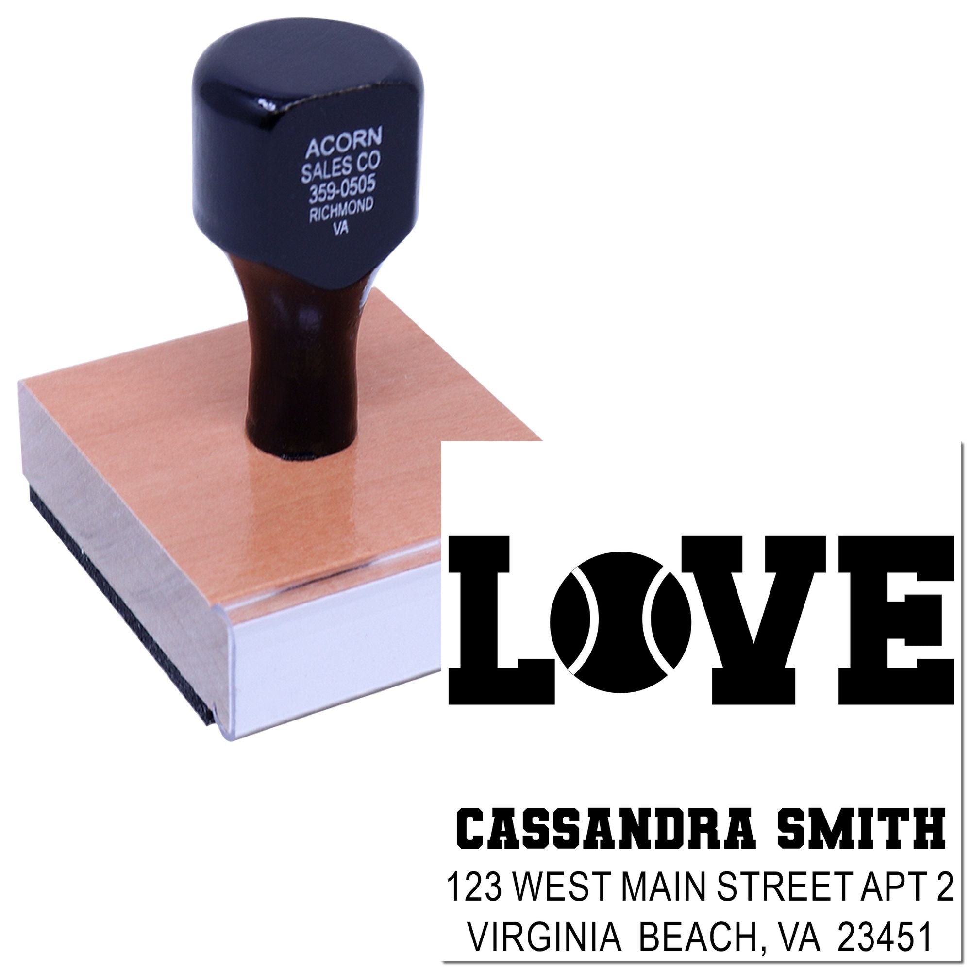 Custom LOVE address rubber stamp for wedding invitations, envelopes, and personalized stationery.