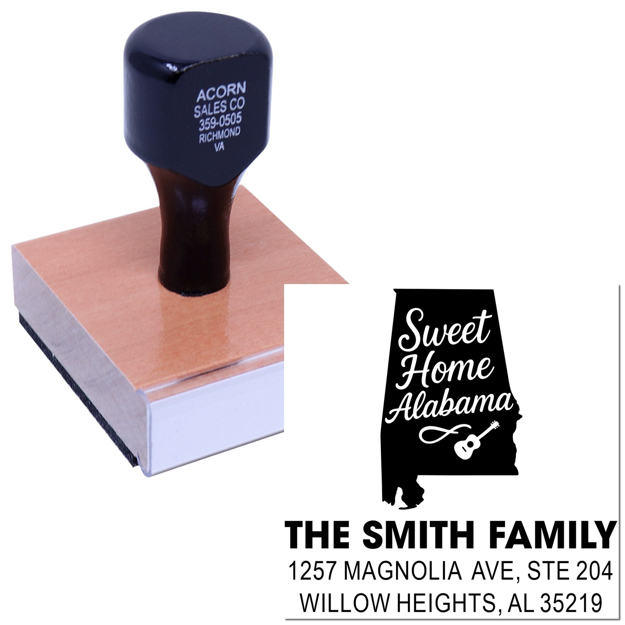 Personalized Alabama return address rubber stamp with Sweet Home Alabama design for The Smith Family.