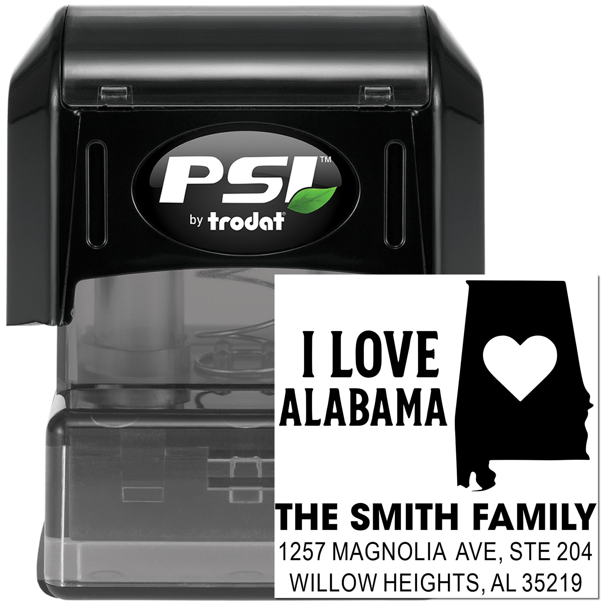 Personalized Alabama Heart Silhouette 1-5/8" Square Custom Pre-Inked Stamp for Tags, Small Business, Crafts & Card Making