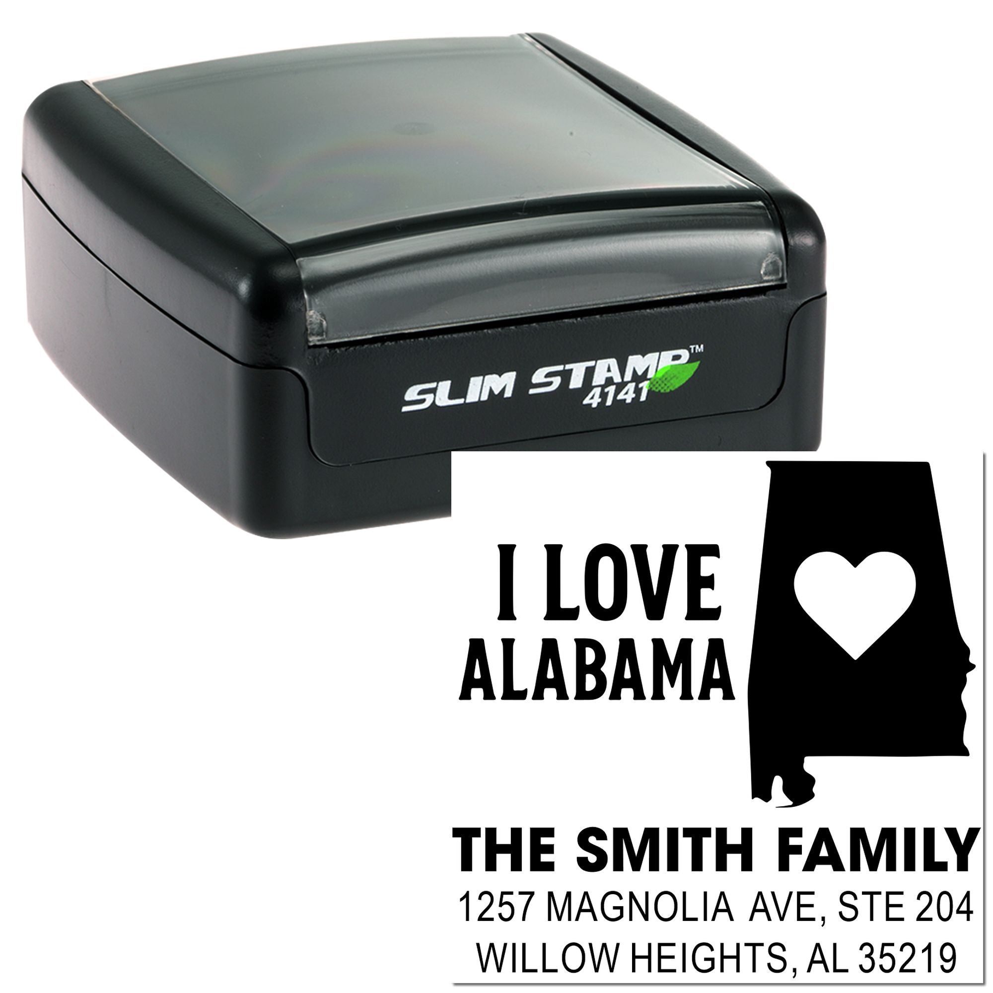 Alabama Heart Personalized Square Craft Stamp – 1-5/8" Slim Pre-Inked Design for Crafters & Small Businesses