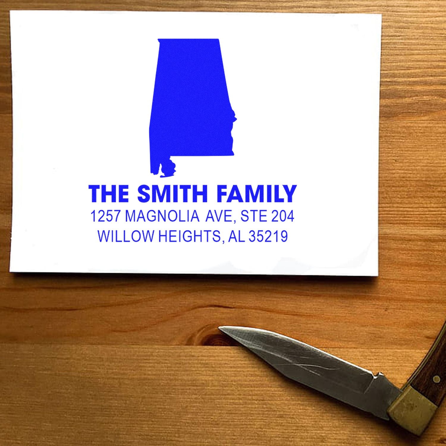 Alabama Silhouette Personalized Wood Handle Rubber Stamp & Charm Design