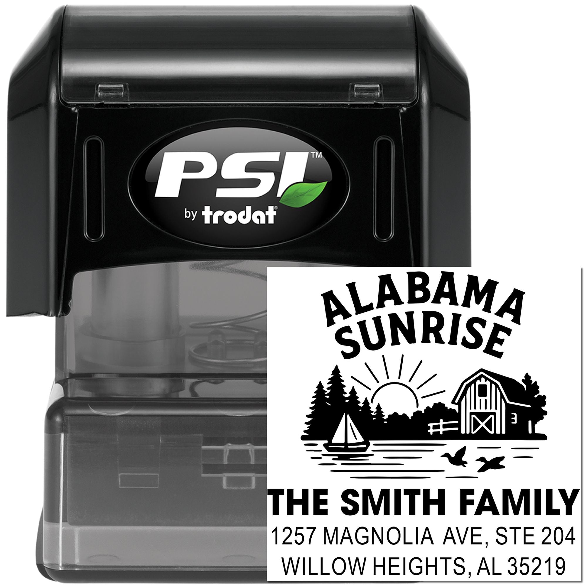 Alabama Sunrise Lakeside Barn Custom Rubber Pre-Inked Stamp