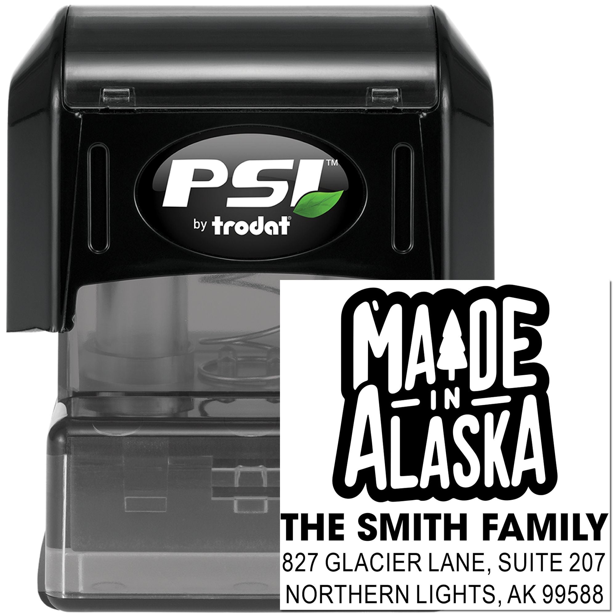 Alaska Crafted Personalized 3-Line Square Rubber Stamp , Custom Pre-Inked Business Stamp