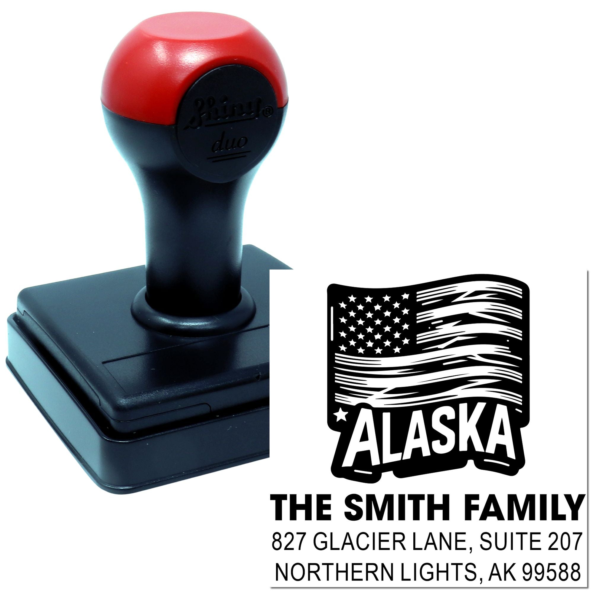 Alaska Wave Design Personalized Three-Line Wood Handle Rubber Stamp