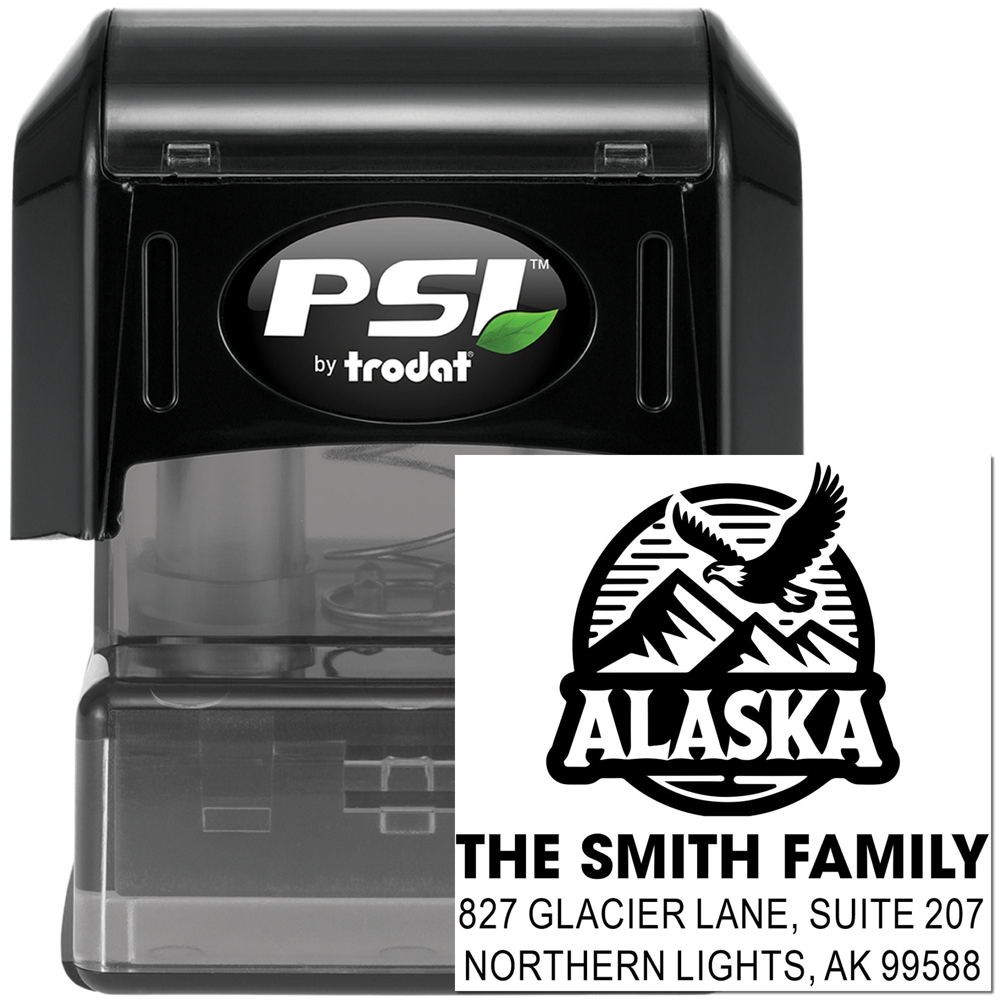 Personalized Alaska Wilderness Alpine Eagle Custom 3-Line Rubber Pre-Inked Stamp