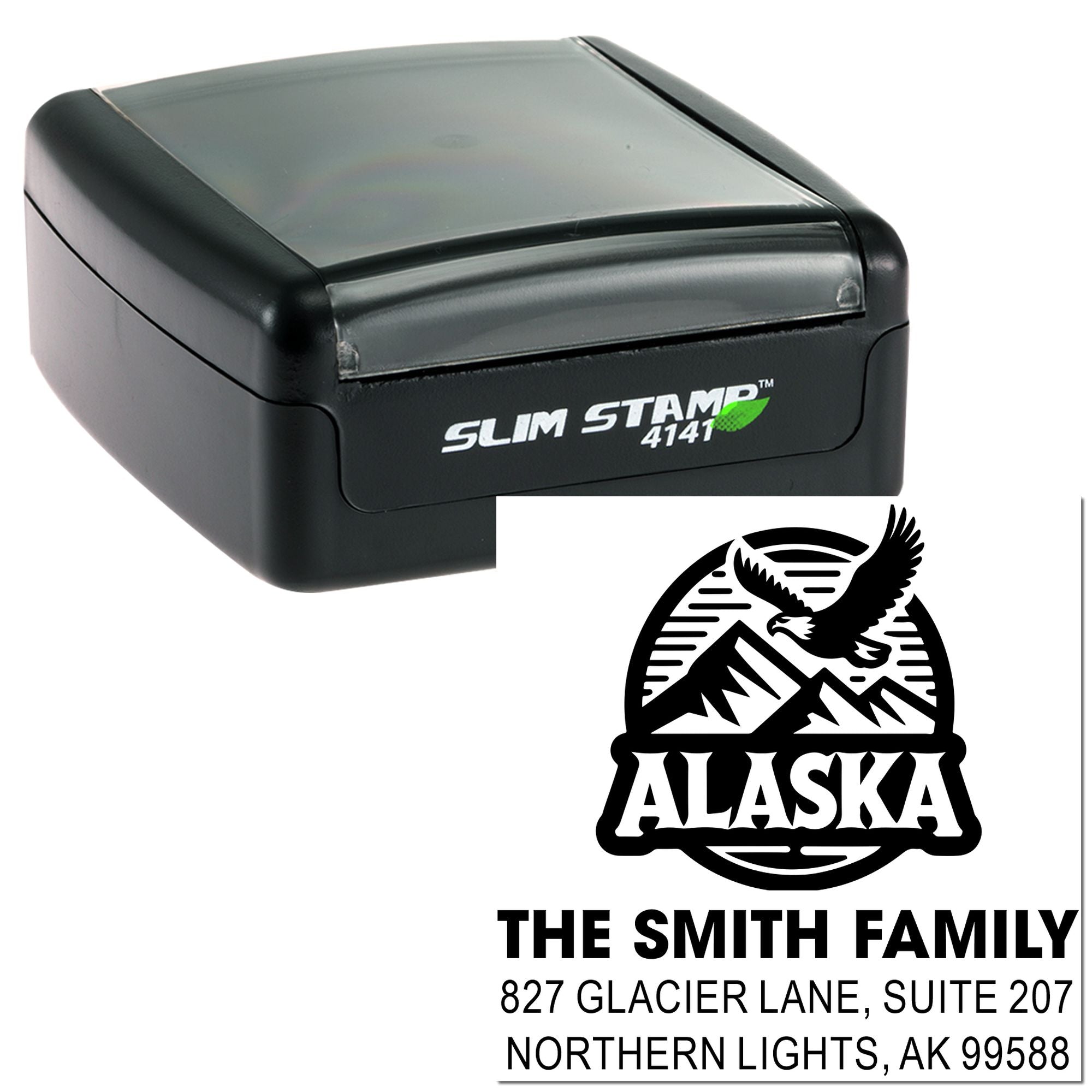Alaska Wilderness Emblem Vintage Square -Handle Rubber Pre-Inked Stamp