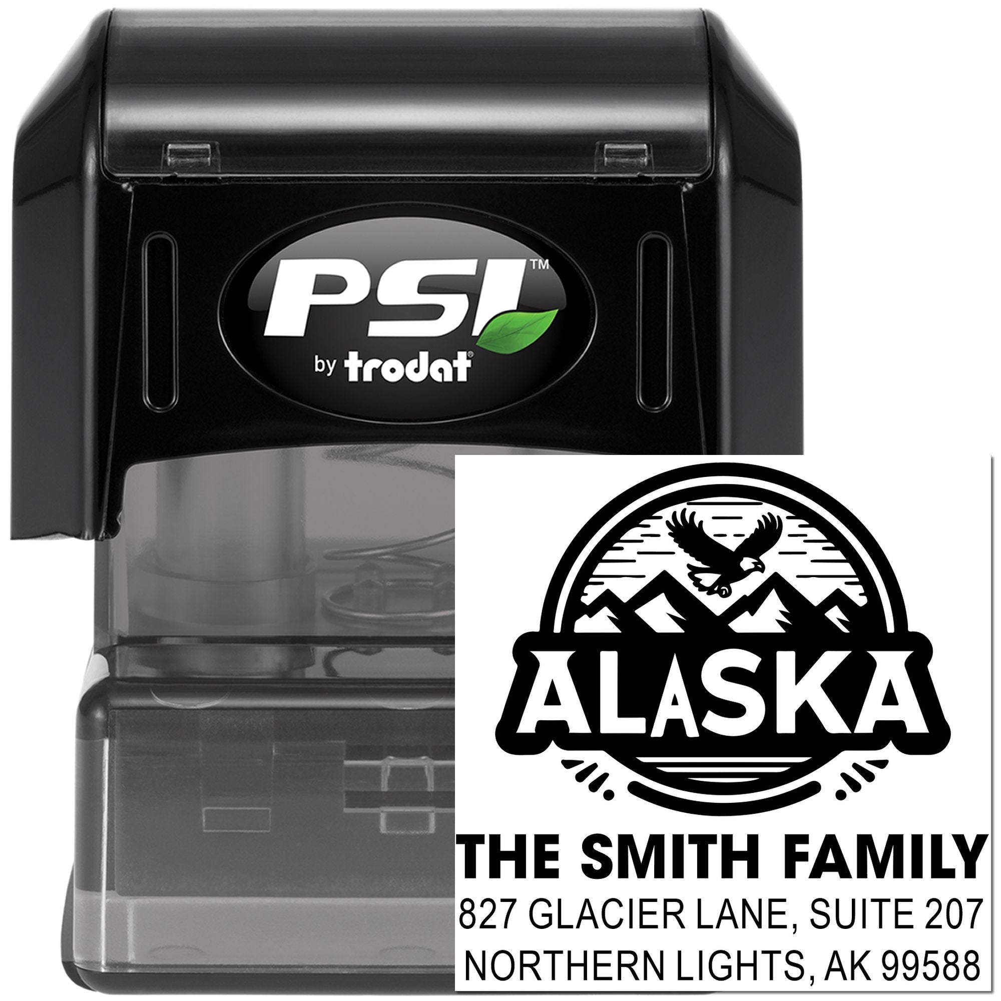 Alaskan Adventure Eagle Retro Personalized Rubber Pre-Inked Stamp