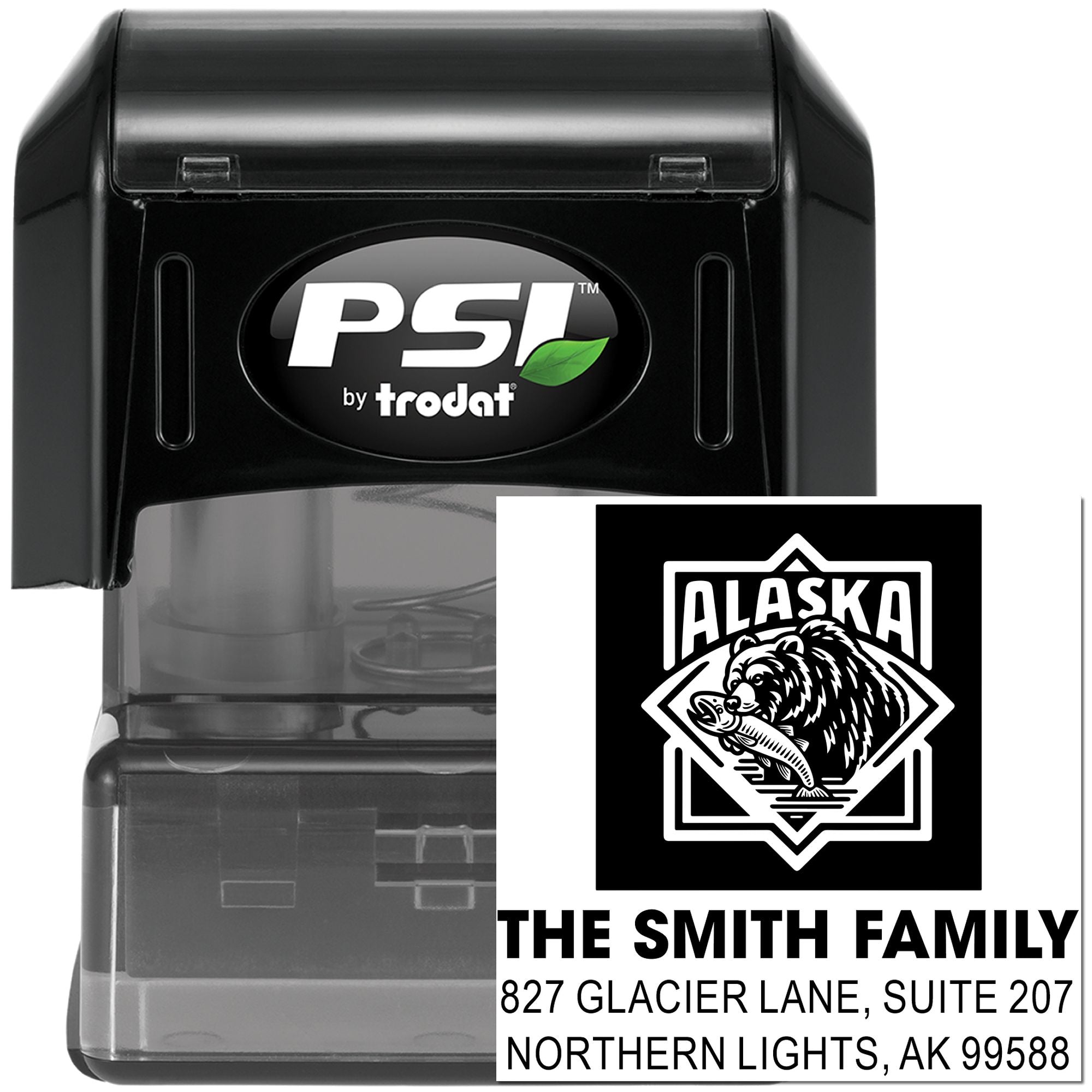 Alaska Bear Adventure Custom Square Pre-Inked Stamp for Fishermen & Outdoor Enthusiasts