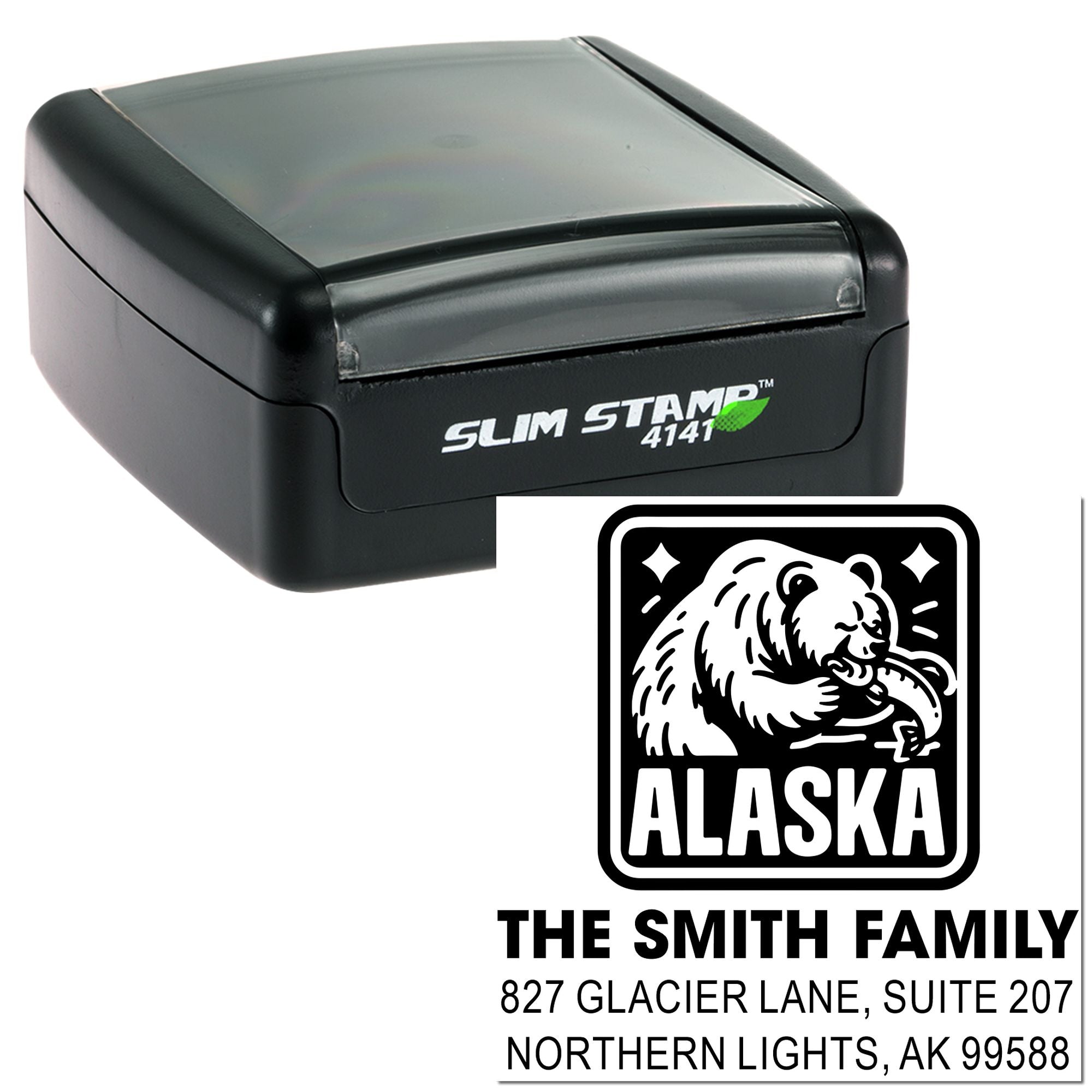 Alaskan Bear Adventure Wilderness Badge Stamp, 3-Line Heritage Craft Pre-Inked Stamp