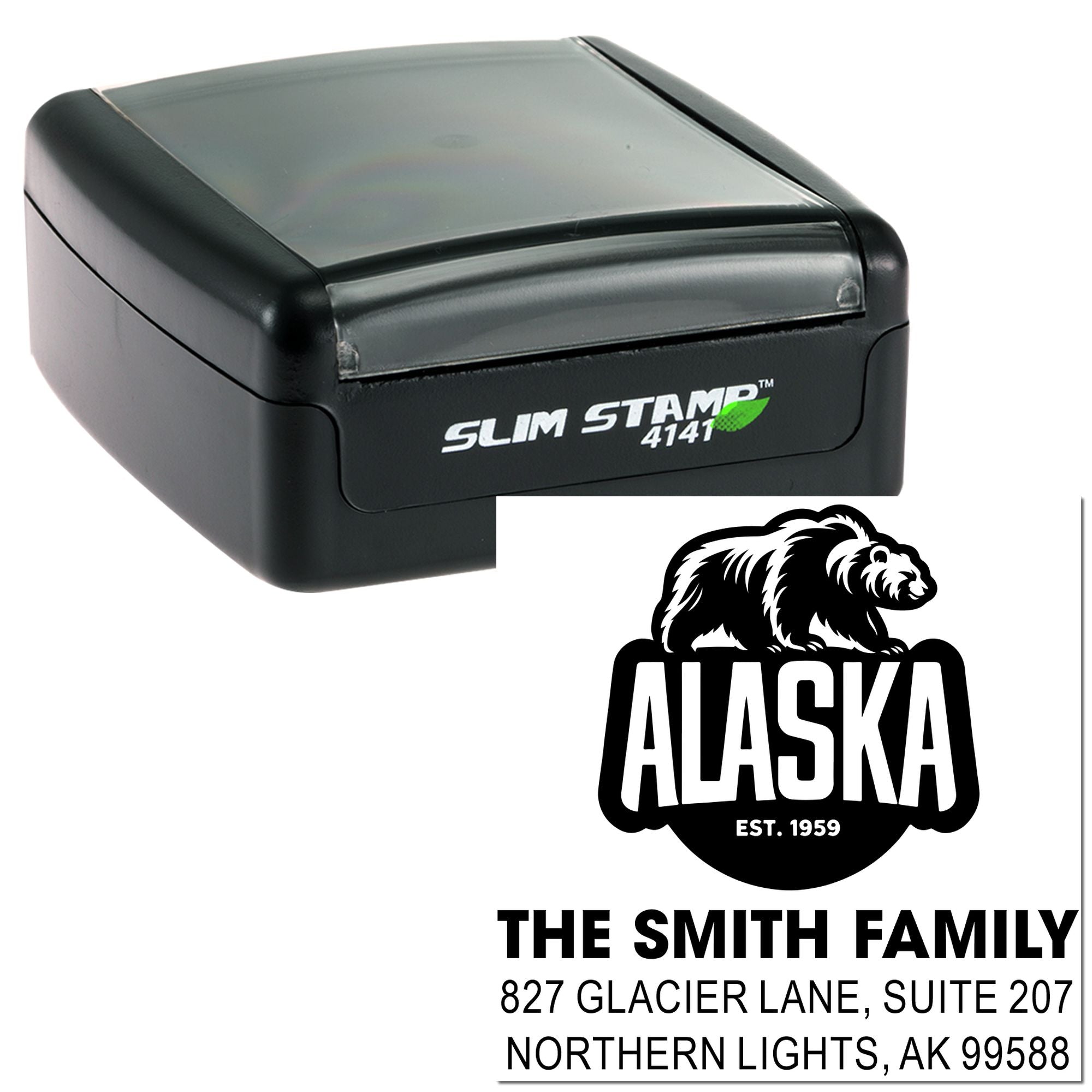 Alaska Bear Emblem Personalized -Handle Rubber Pre-Inked Stamp
