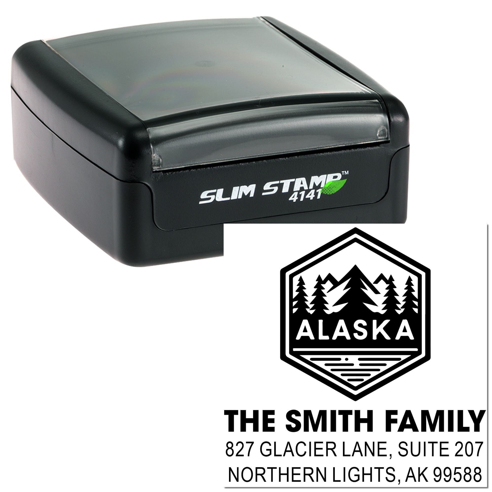 Alaska Wilderness Badge Emblem Rubber Stamp, Three-Line Design, 1-5/8" Square, Collector & Craft Decor Pre-Inked Stamp