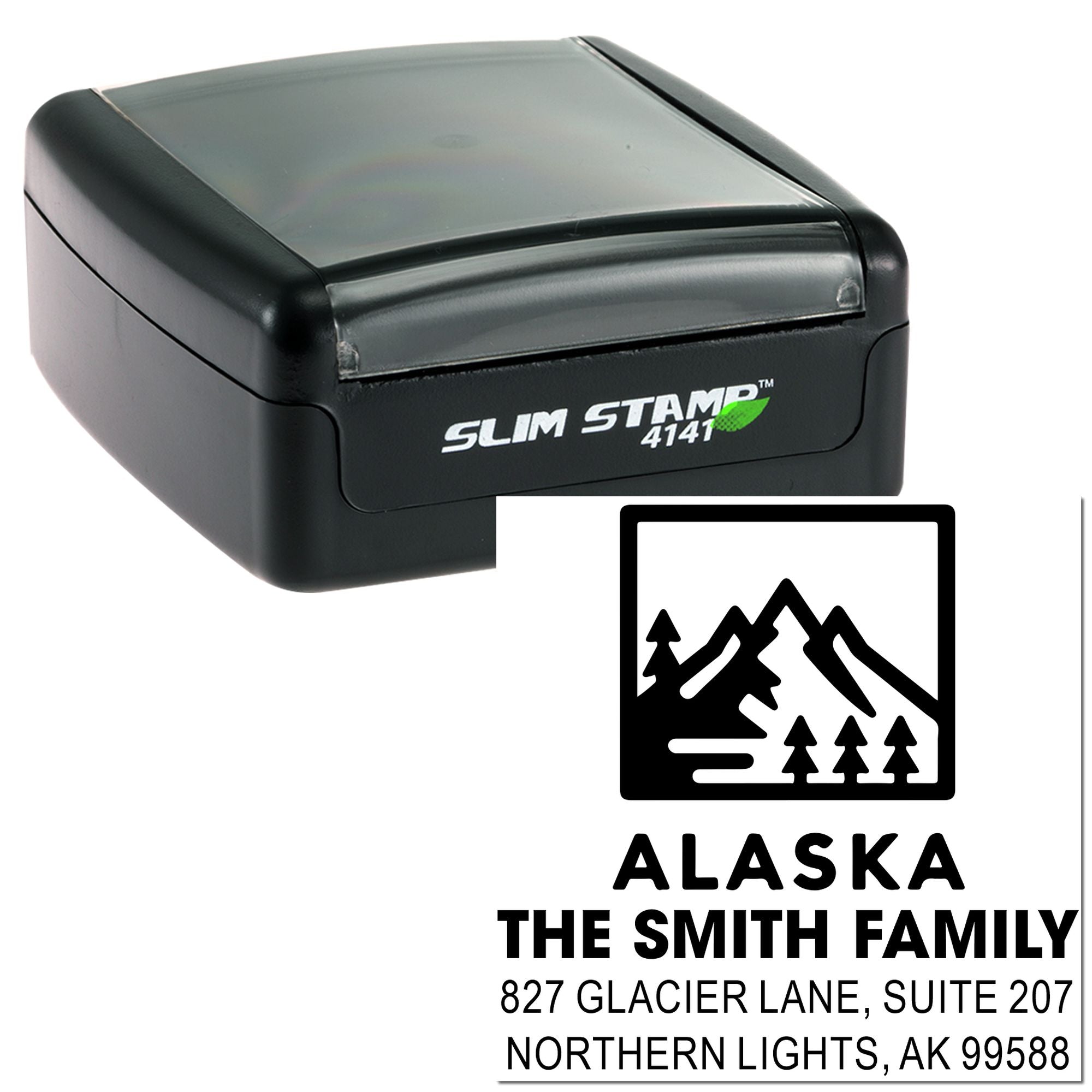 Alaskan Wilderness Mountain Adventure Slim Pre-Inked Square Rubber Stamp