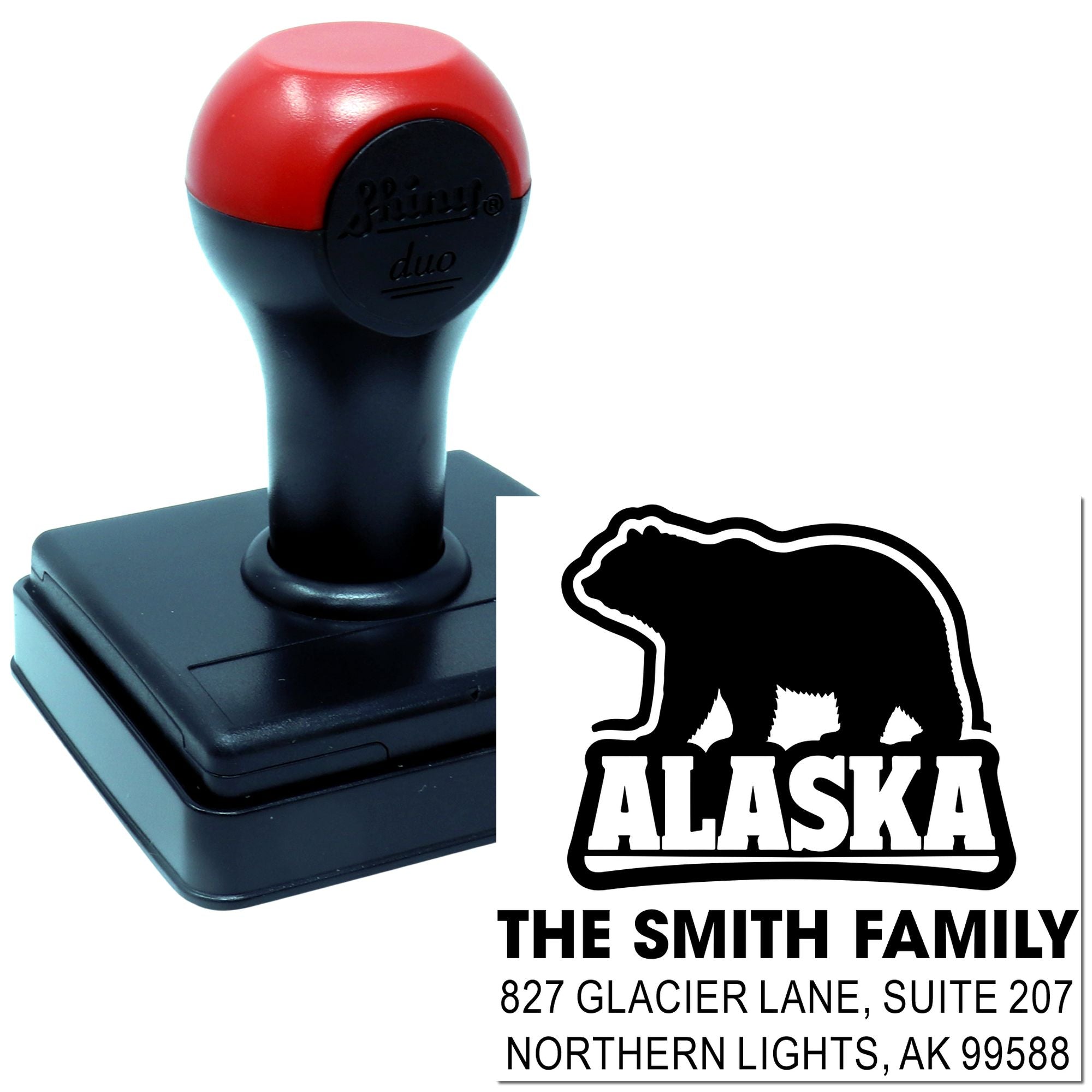 Vintage Alaska Bear Silhouette Personalized Address Rubber Stamp with Wood Handle