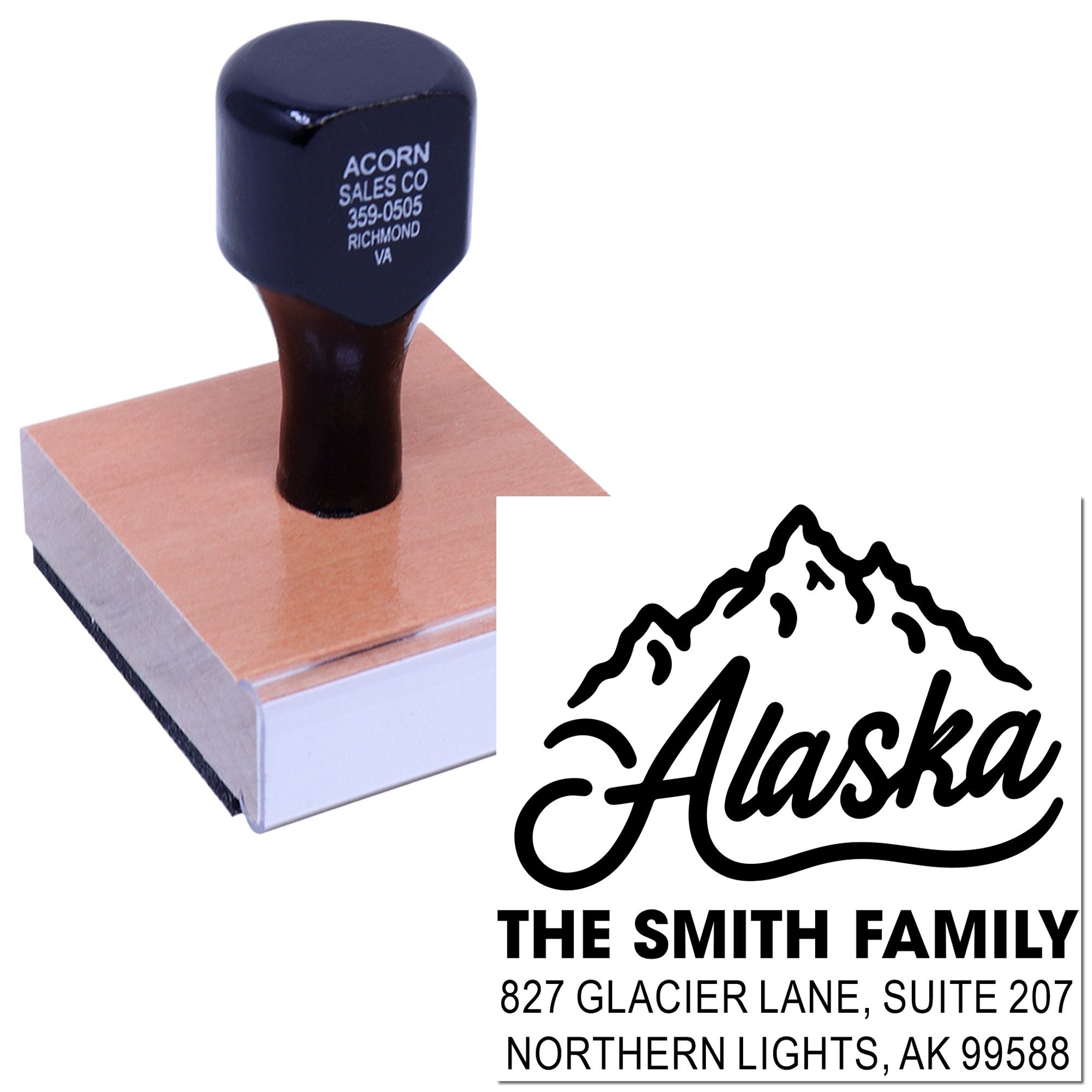 Alaska Mountain Script Wood Handle Stamp