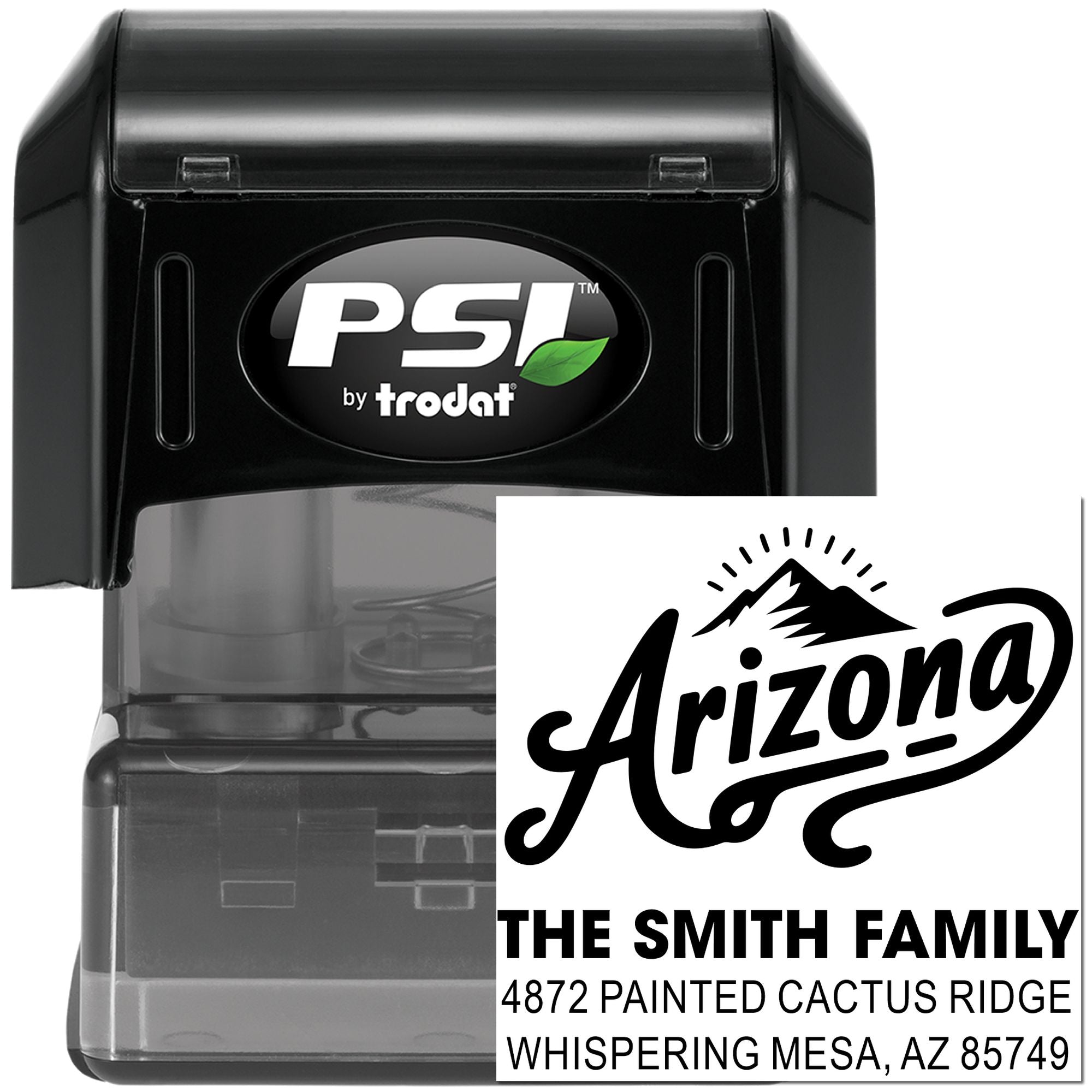 Custom self-inking Arizona return address rubber stamp by PSI Trodat for The Smith Family.