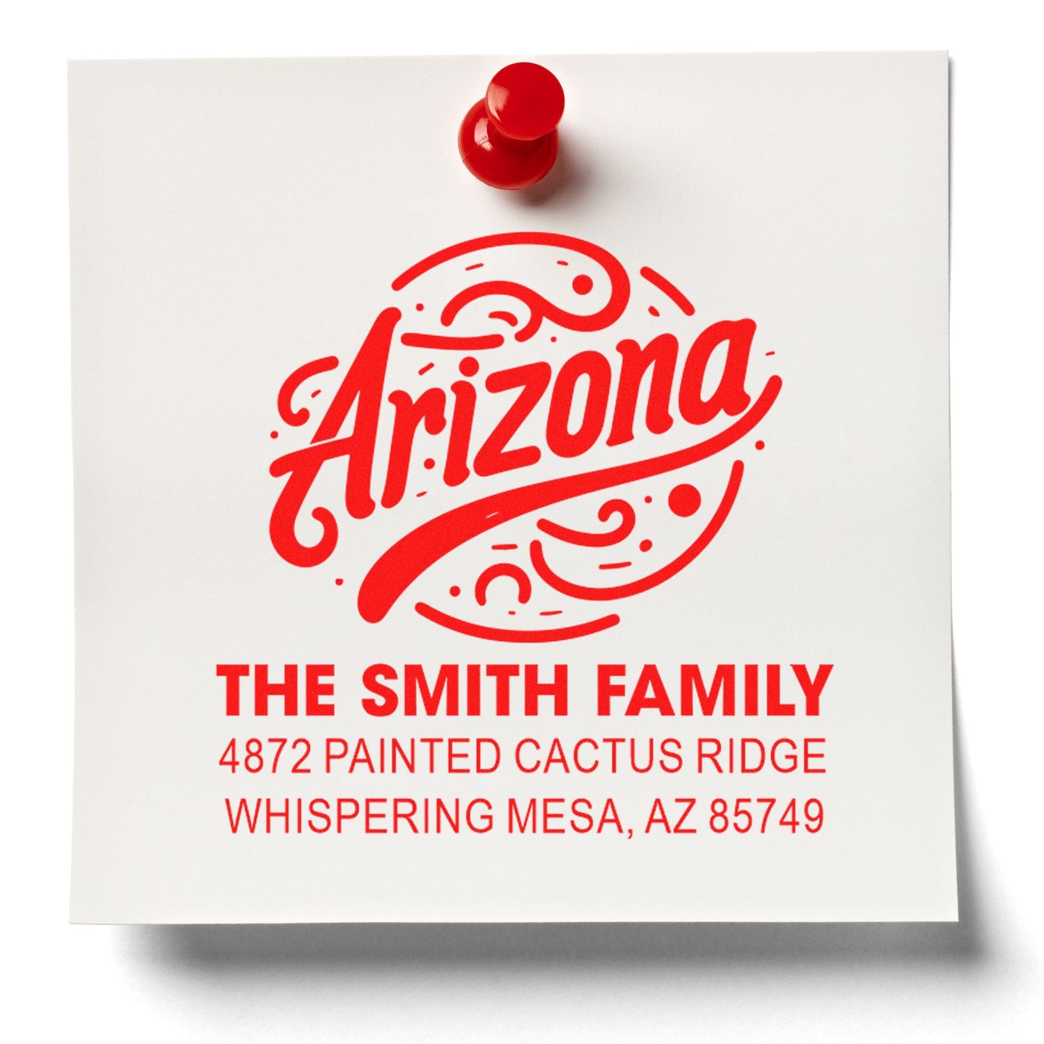 Personalized Arizona return address rubber stamp for The Smith Family with custom mailing address design.