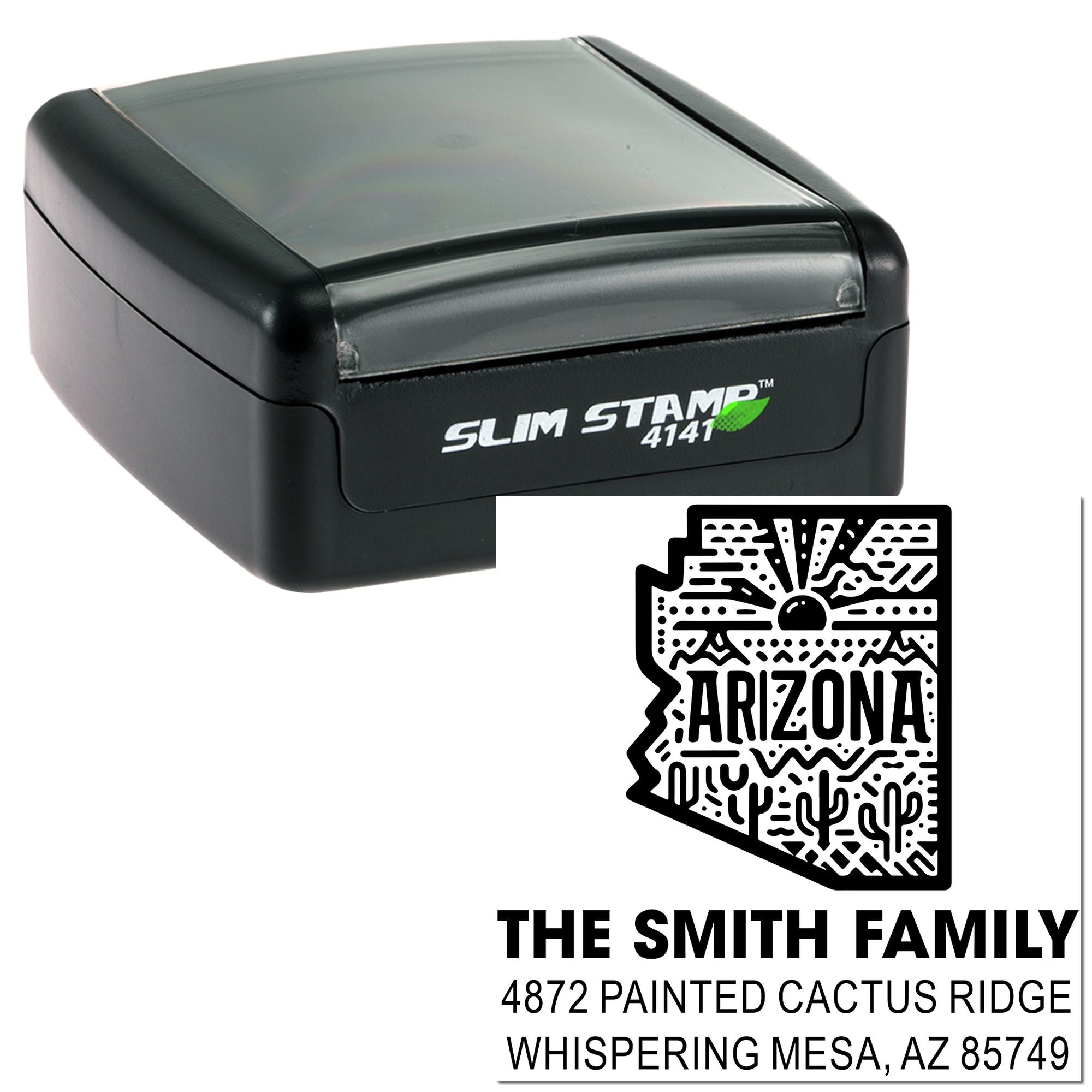 Slim Stamp 4141 custom Arizona return address rubber stamp for The Smith Family, 4872 Painted Cactus Ridge.