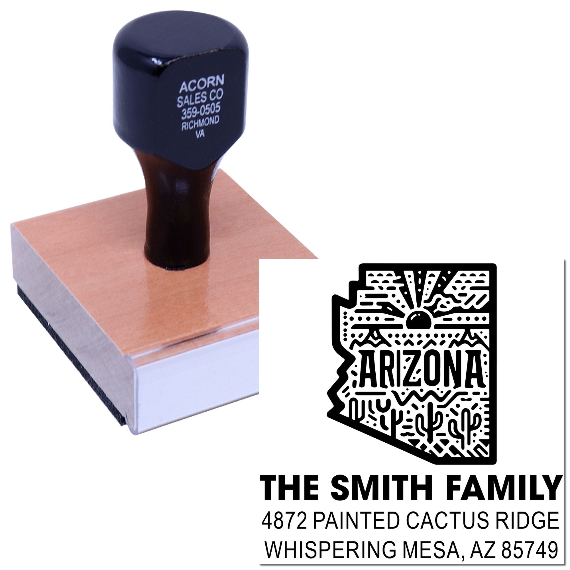 Custom Arizona address rubber stamp for personalized return mail, envelopes, and small business branding.