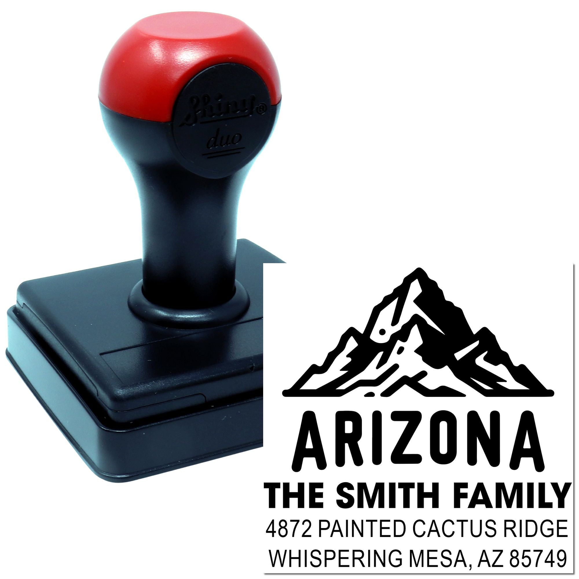 Custom Minimalist Arizona Mountain Duo 3-Line Square Rubber Stamp