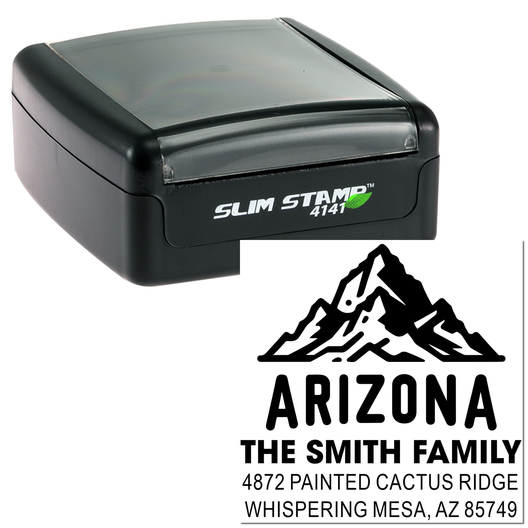 Personalized Arizona Mountain Desert Custom Rubber Stamp, Handcrafted 1-5/8" Square, Slim Pre-Inked Design