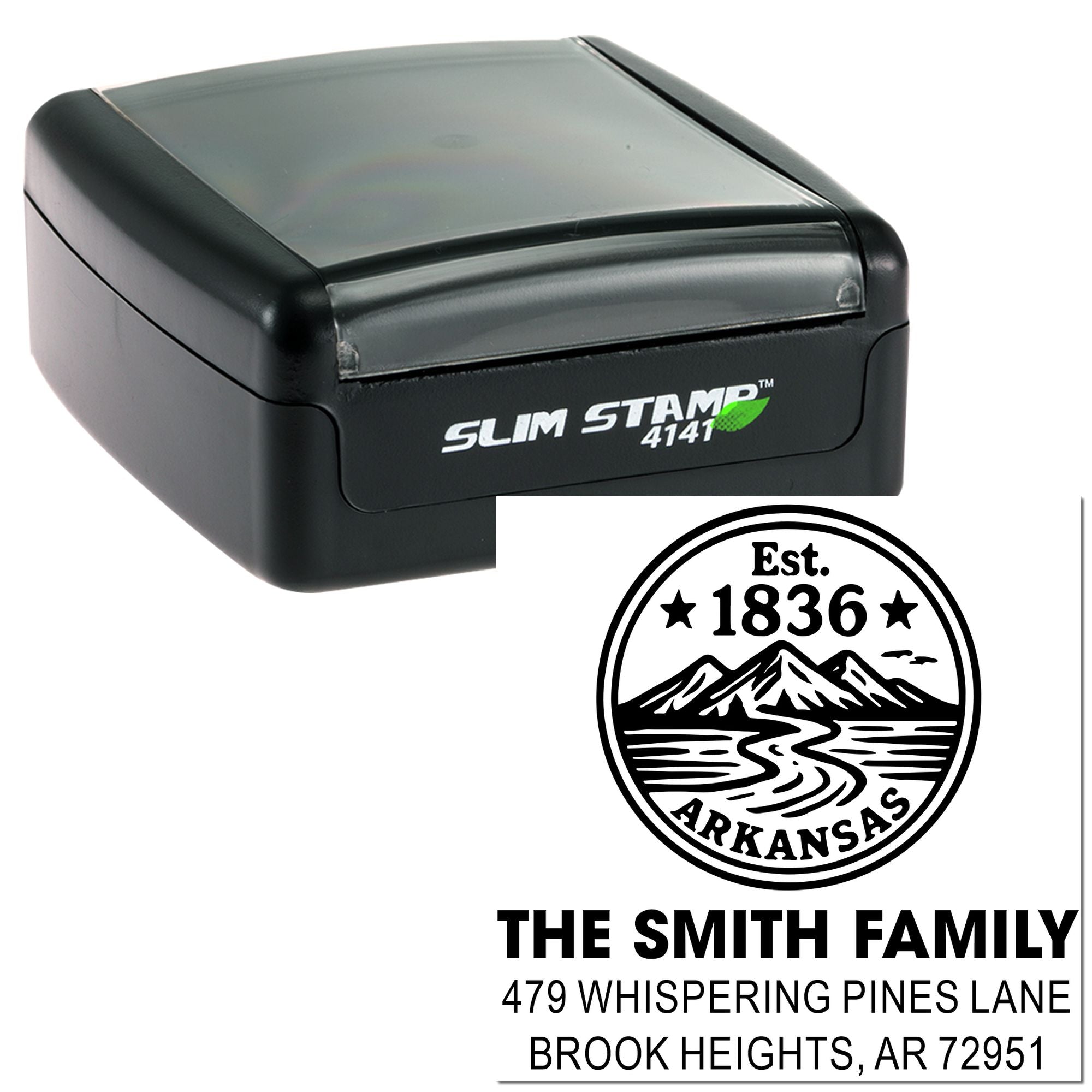 Mountain River Seal Custom Line Art Rubber Pre-Inked Stamp with 1-5/8" Square