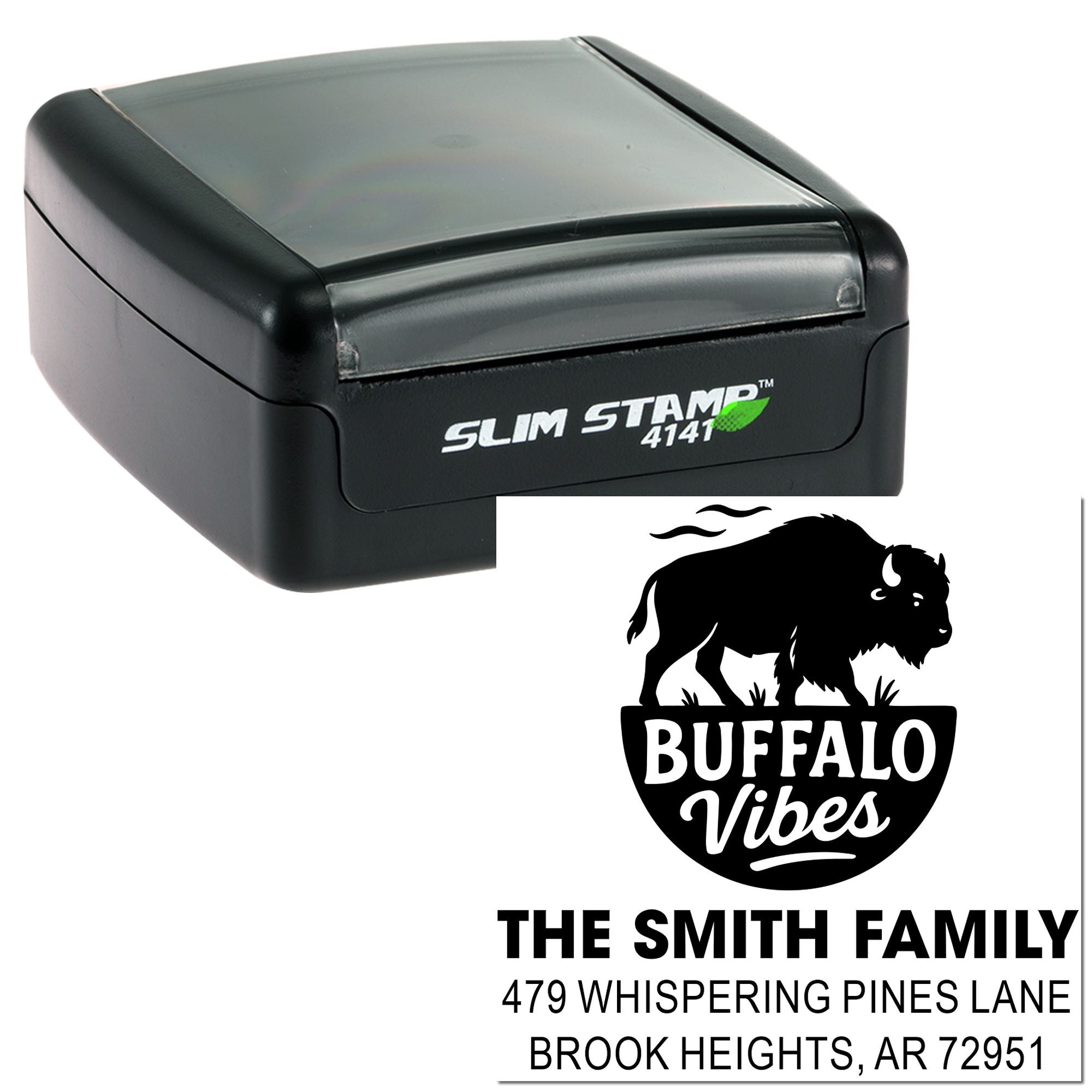 Buffalo Vibes Personalized Custom Ink Stamp – 1-5/8" Square & Slim Pre-Inked Style for Business, Teachers, Office, and Crafting